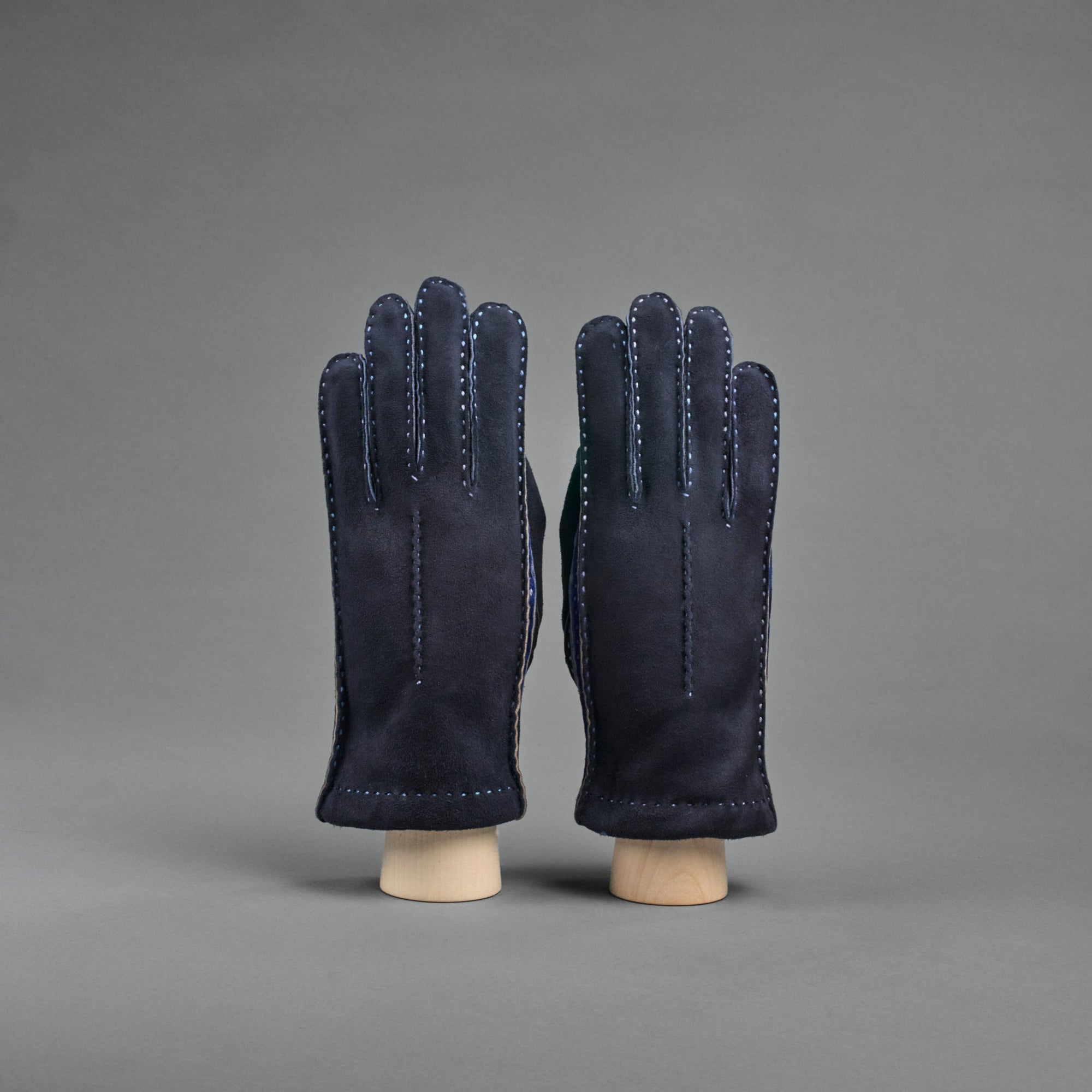 Damenhandschuhe aus dunkelblauem/dunkelbraunem Ziegenleder mit Kaschmirfutter