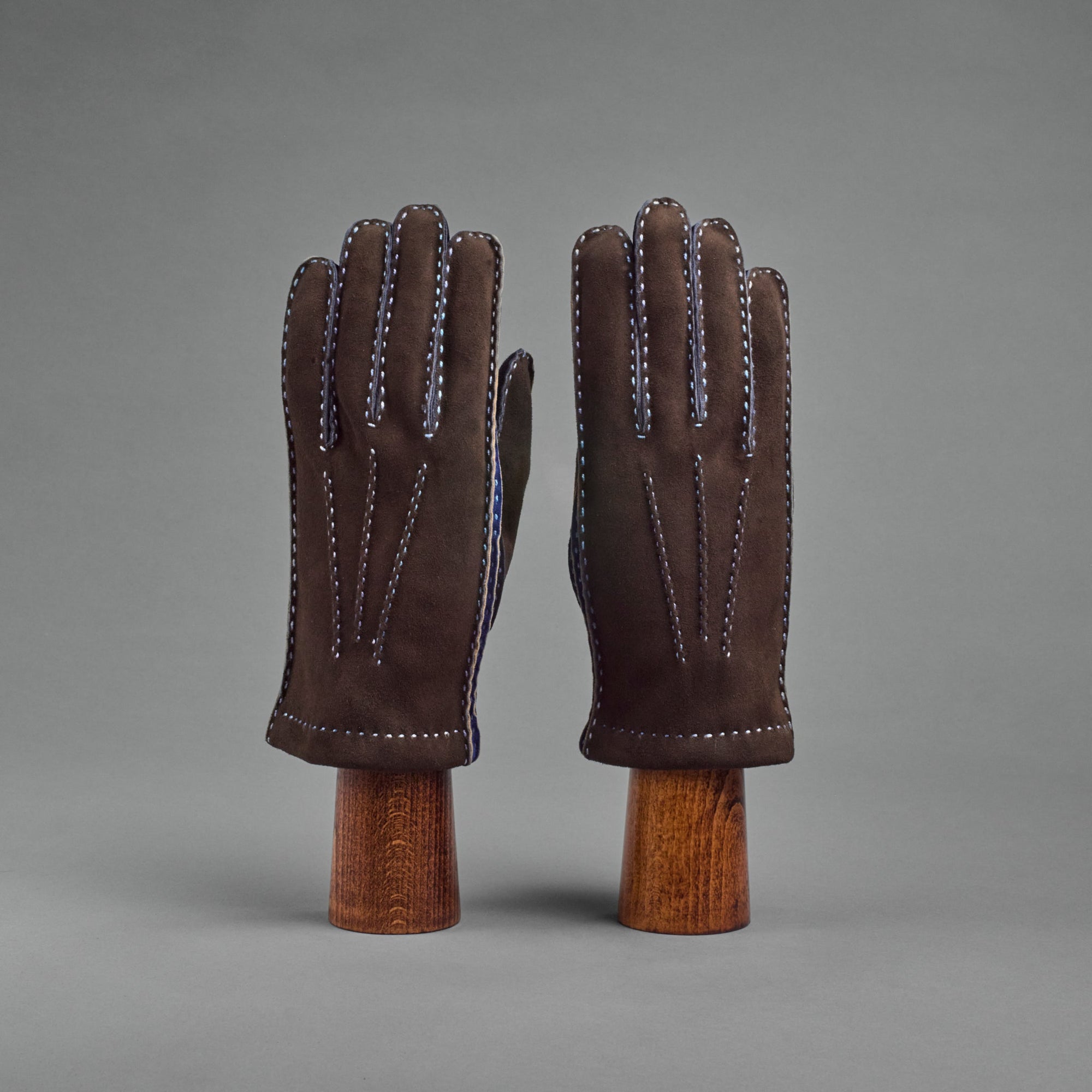 Herrenhandschuhe aus dunkelbraunem/dunkelblauem Ziegenleder mit Kaschmirfutter