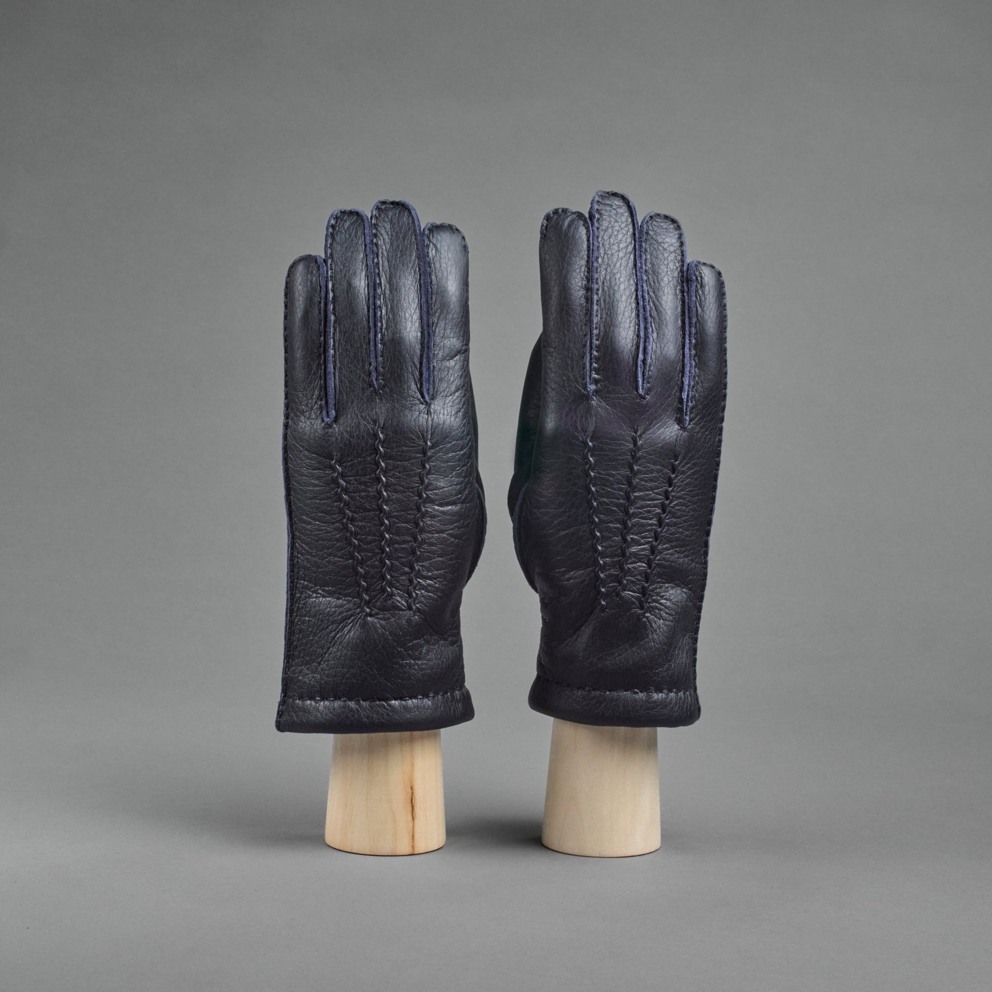 Herrenhandschuhe aus dunkelblauem Hirschleder mit Kaschmirfutter