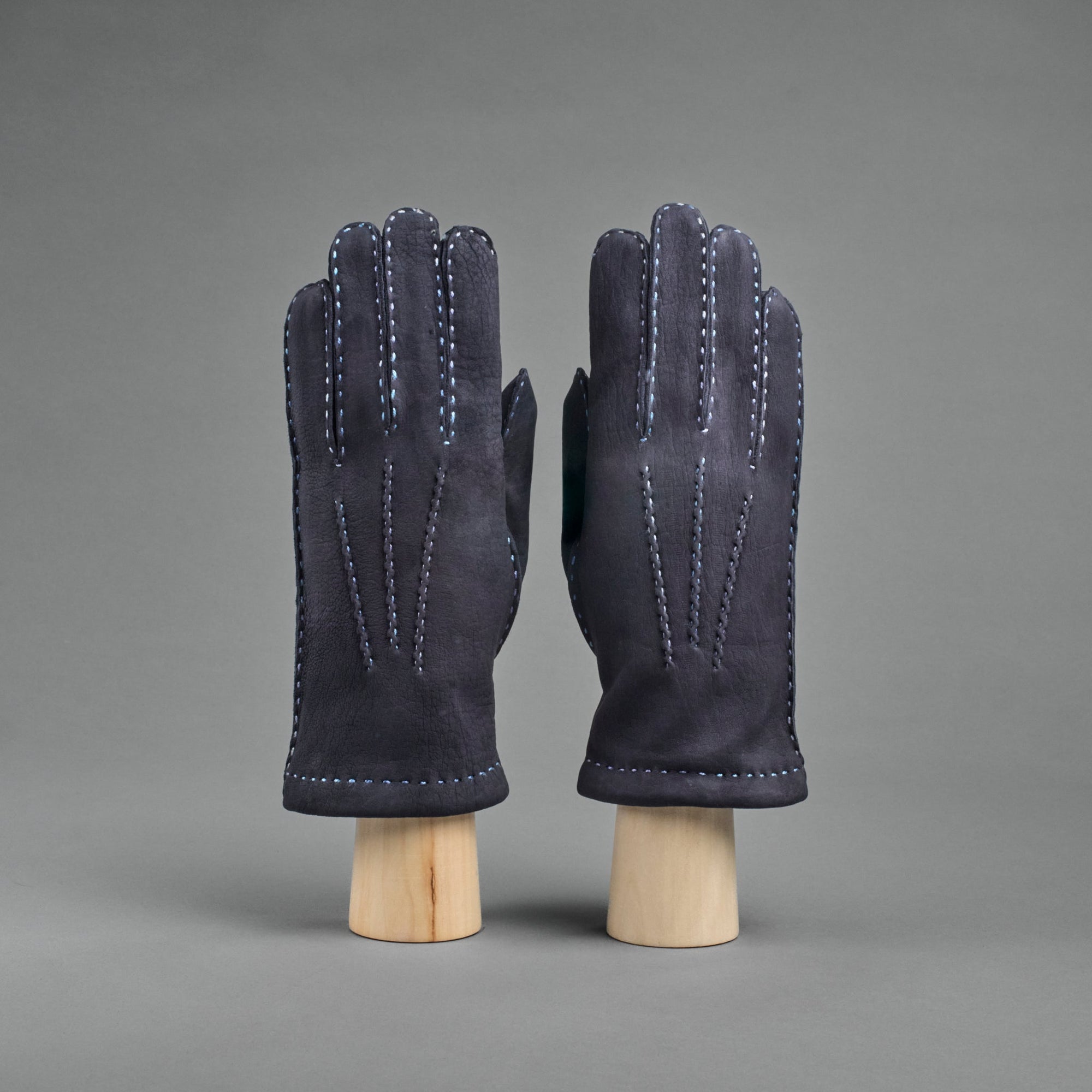 Herrenhandschuhe aus dunkelblauem Kalbsleder mit Kaschmirfutter