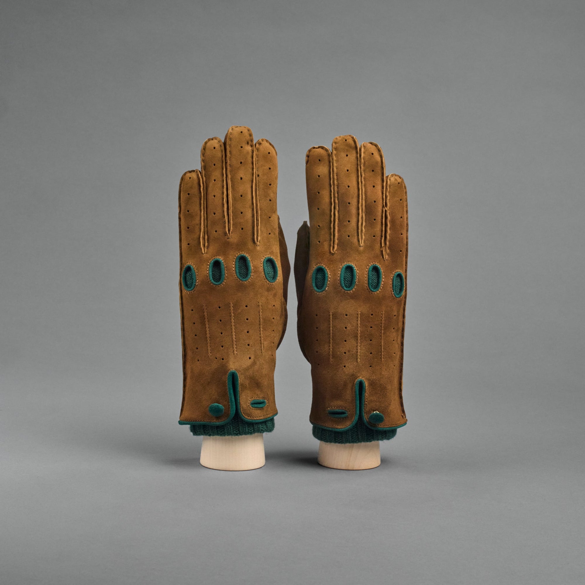 Ladies Gloves from Maroni Brown Goatskin lined with Dark Green Cashmere