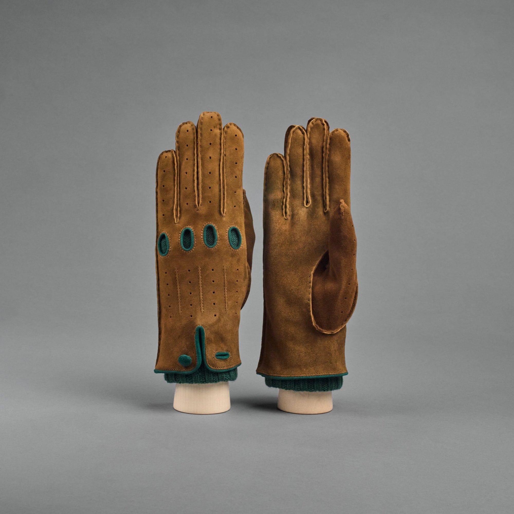 Ladies Gloves from Maroni Brown Goatskin lined with Dark Green Cashmere