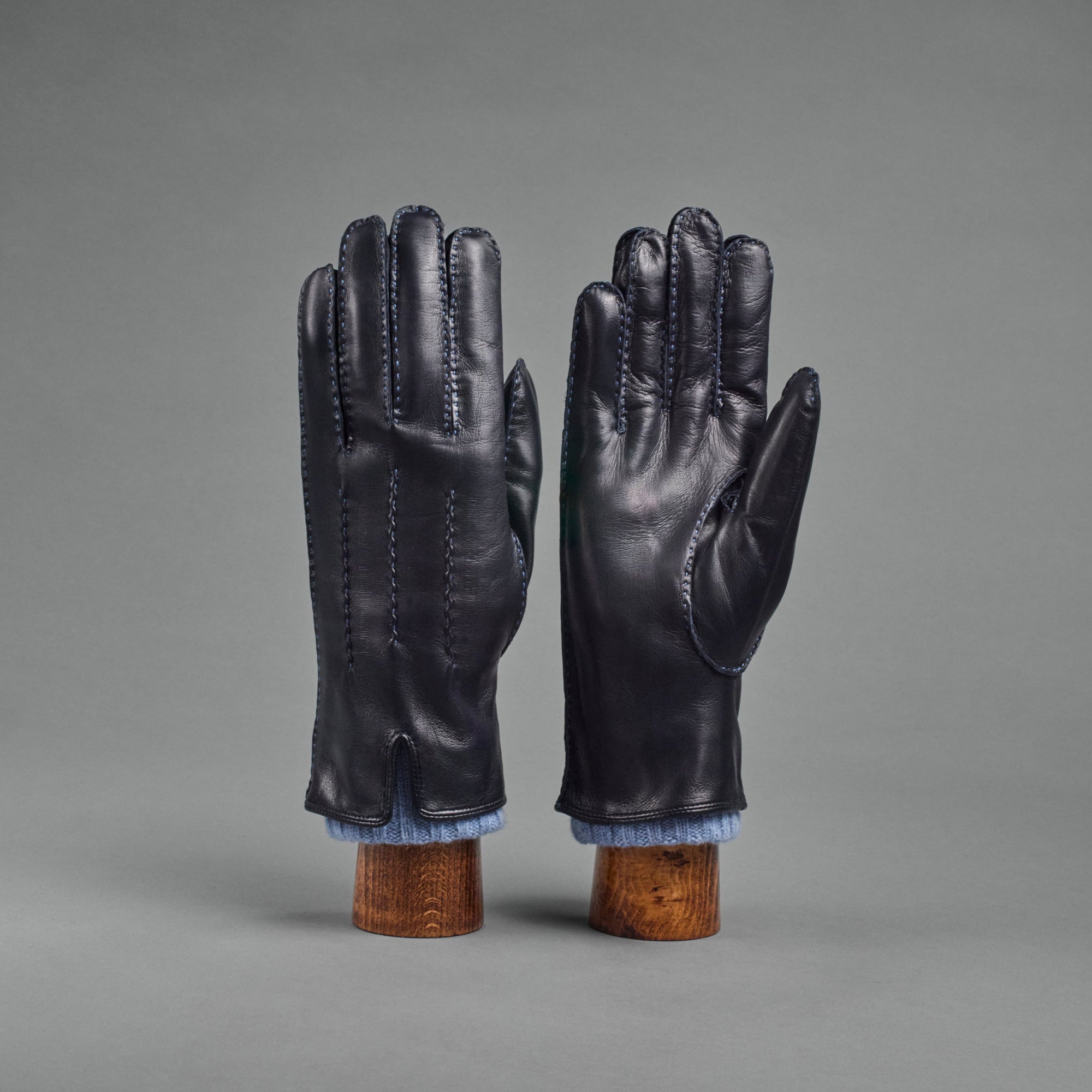 Herrenhandschuhe aus dunkelblauem Schafnappa mit Kaschmirfutter