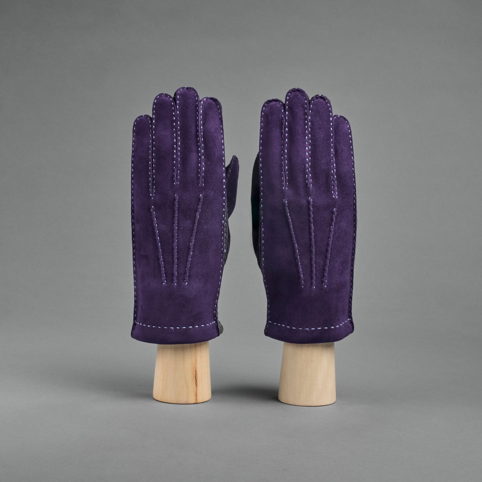 Herrenhandschuhe aus lila/grauem/schwarzem Schafswildleder mit Kaschmirfutter