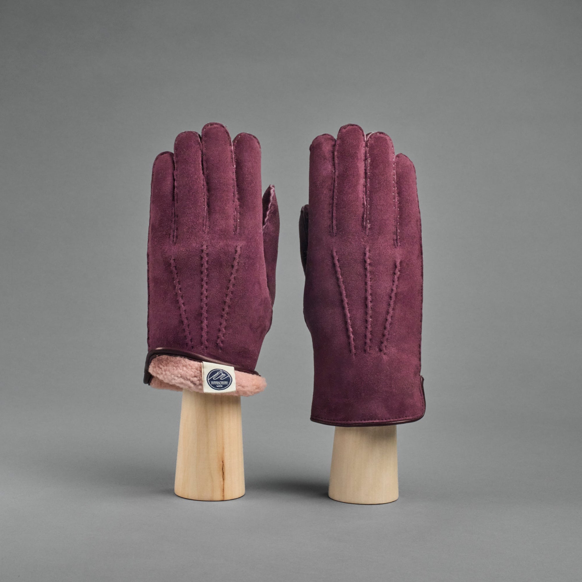 Gentlemen's Gloves from Burgundy Curly Lambskin lined with Shearling