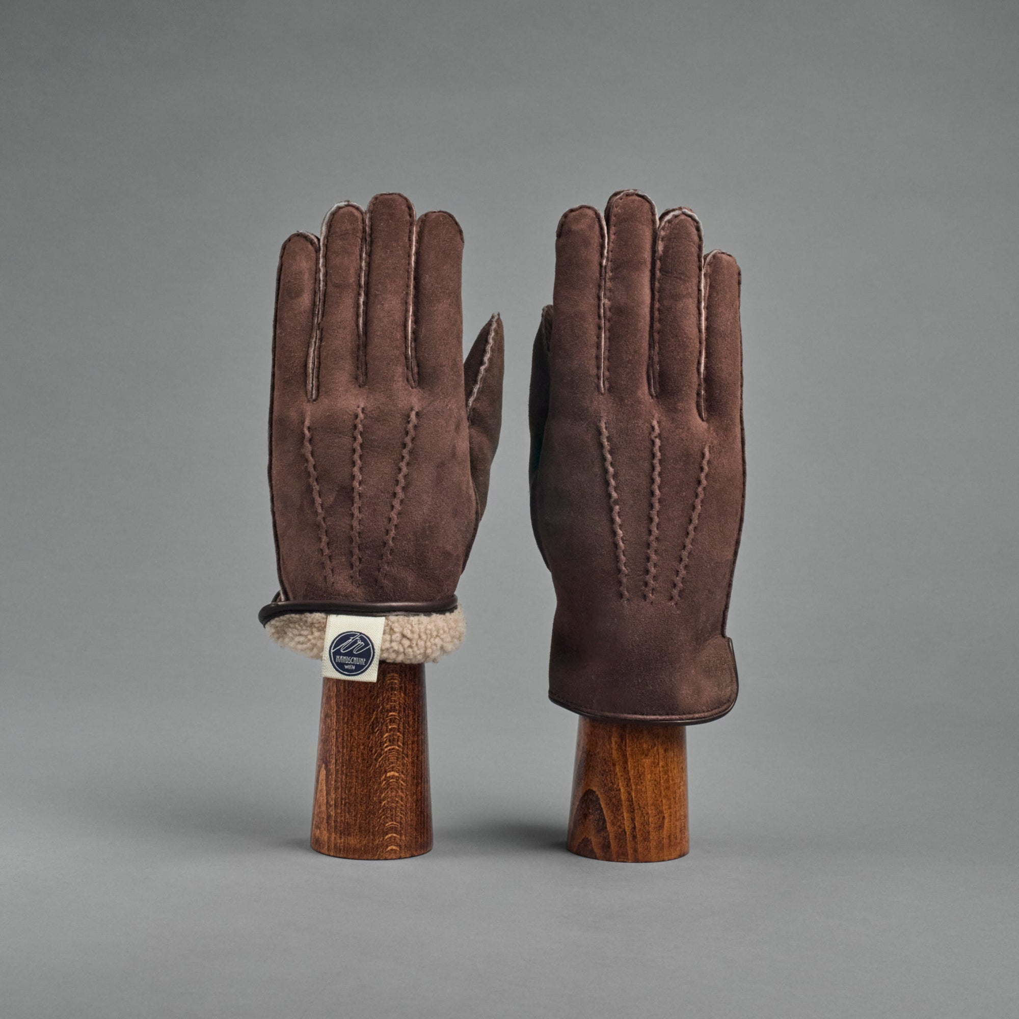Gentlemen's Gloves from Chestnut Brown Curly Lambskin lined with Shearling