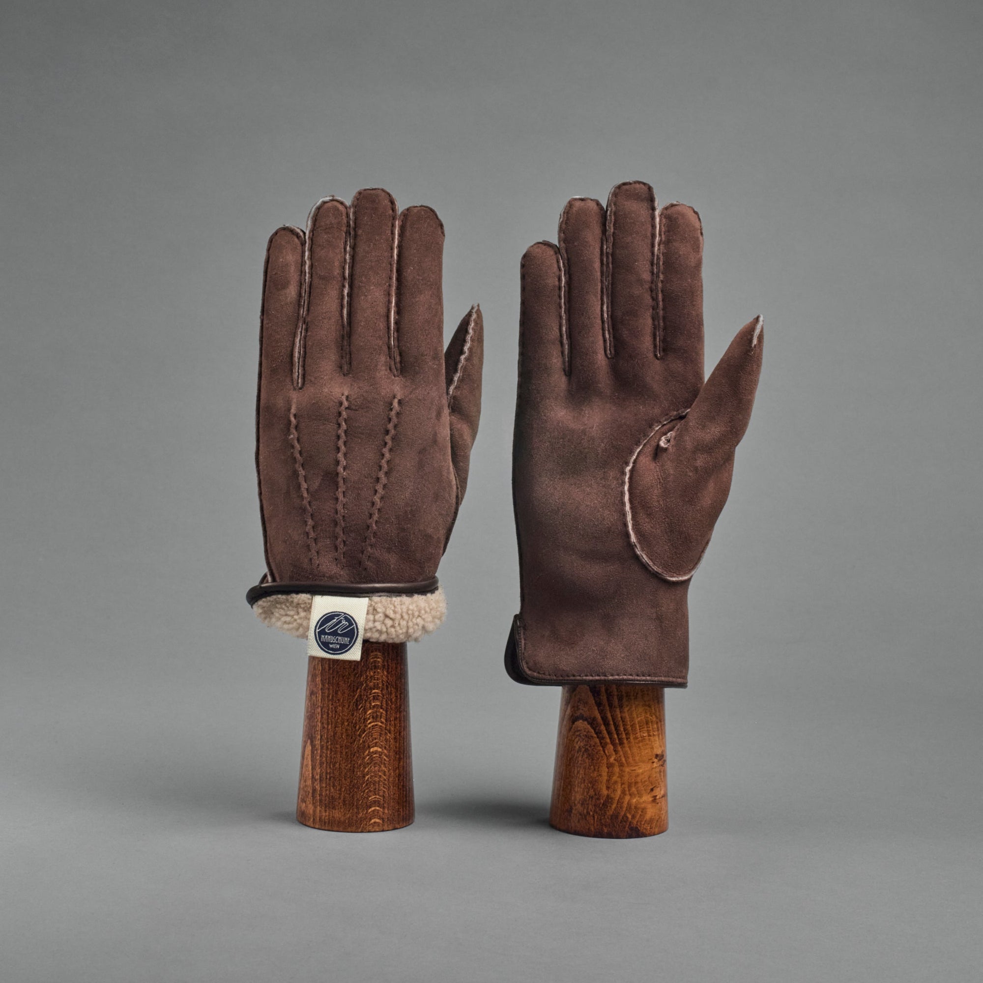 Gentlemen's Gloves from Chestnut Brown Curly Lambskin lined with Shearling