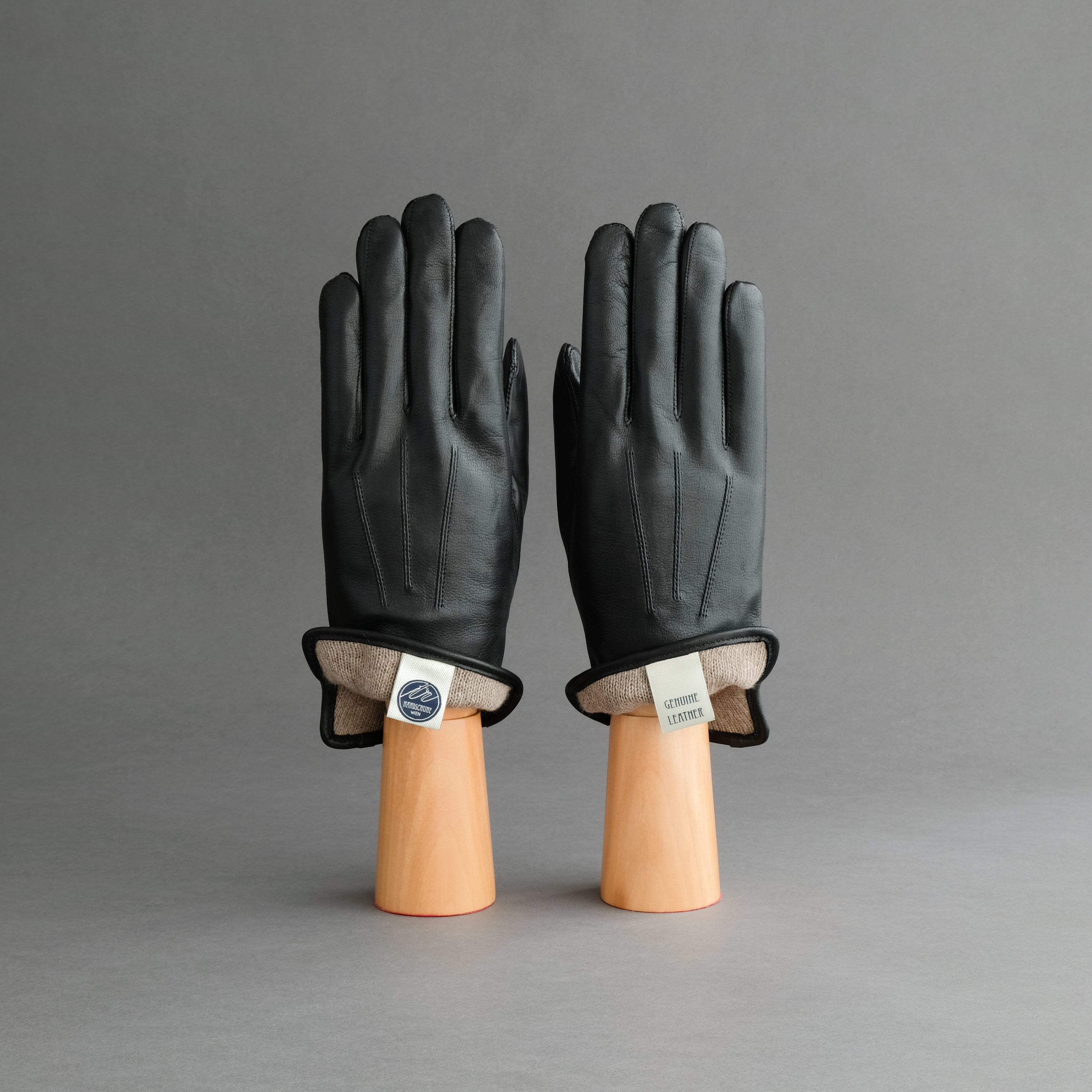 genuine leather handschuhe Herrenhandschuhe aus schwarzem Haarschafnappa mit Kaschmir gefüttert – TR Handschuhe Wien