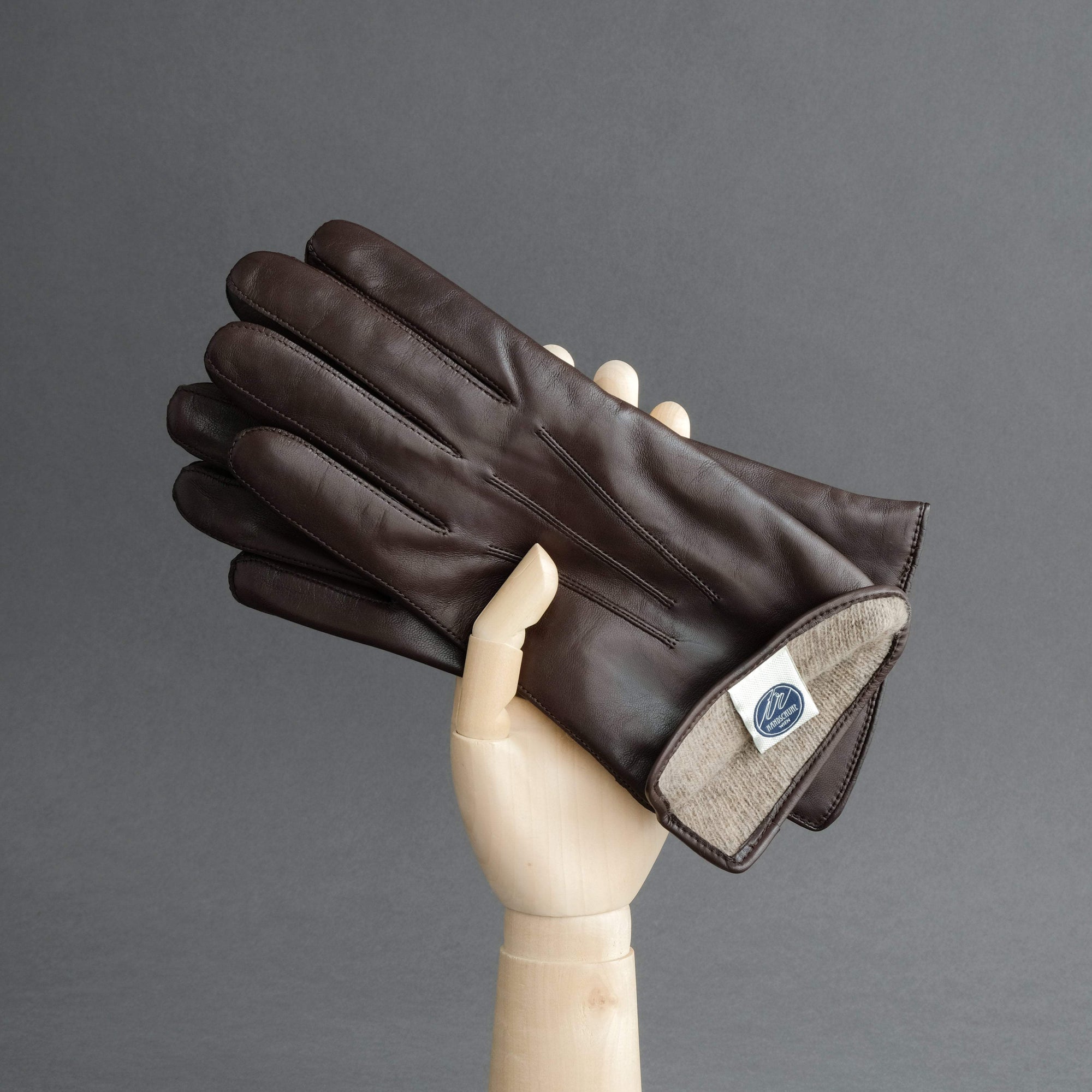 Gentlemen&#39;s Gloves from Dark Brown Hair Sheep Nappa Lined with Cashmere - TR Handschuhe Wien - Thomas Riemer Handmade Gloves