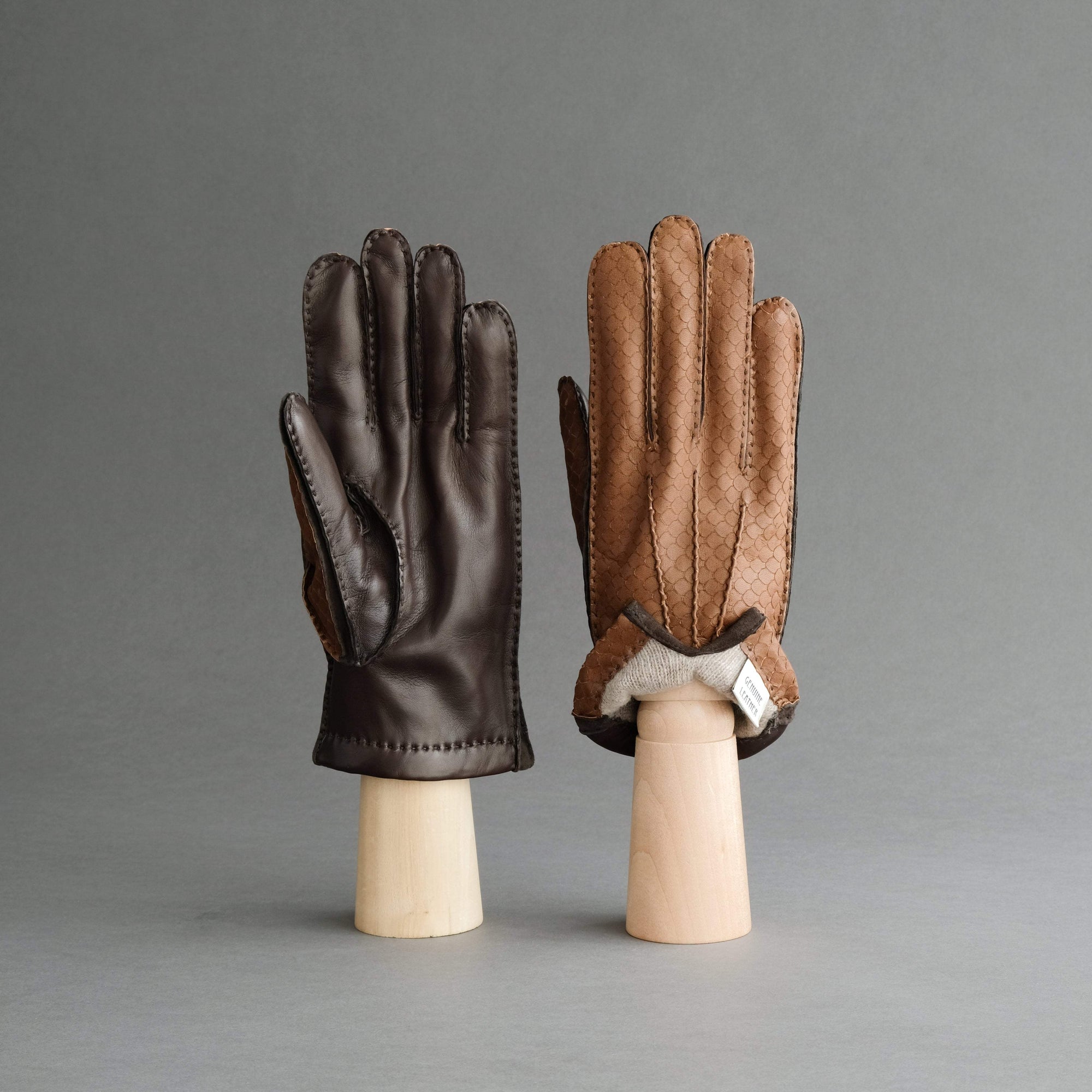 Gentlemen's Gloves from Dark Brown/Cognac Hair Sheep Nappa Lined with Cashmere - TR Handschuhe Wien - Thomas Riemer Handmade Gloves