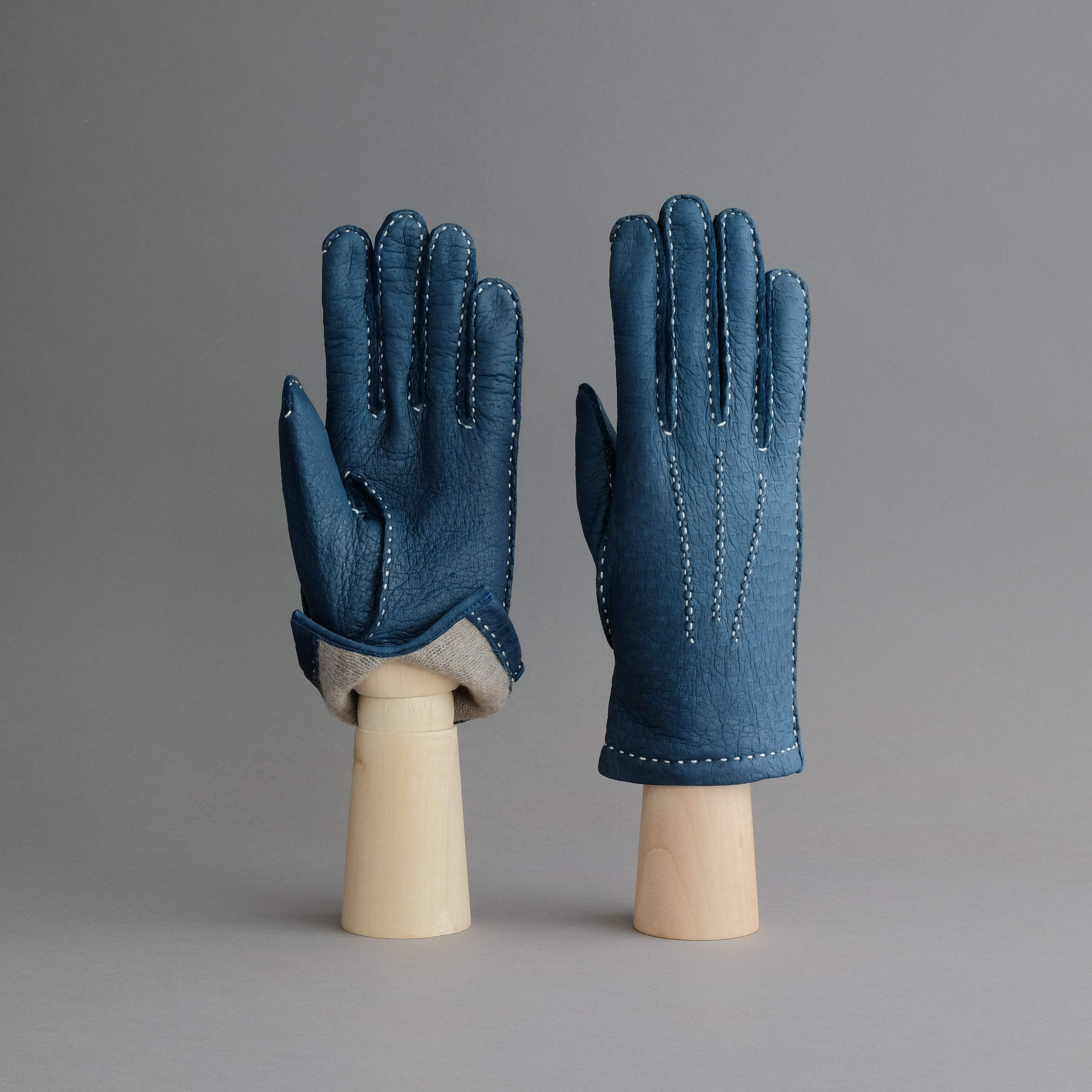 Herrenhandschuhe aus Denim Blue Peccary mit Kaschmir gefüttert – TR Handschuhe Wien