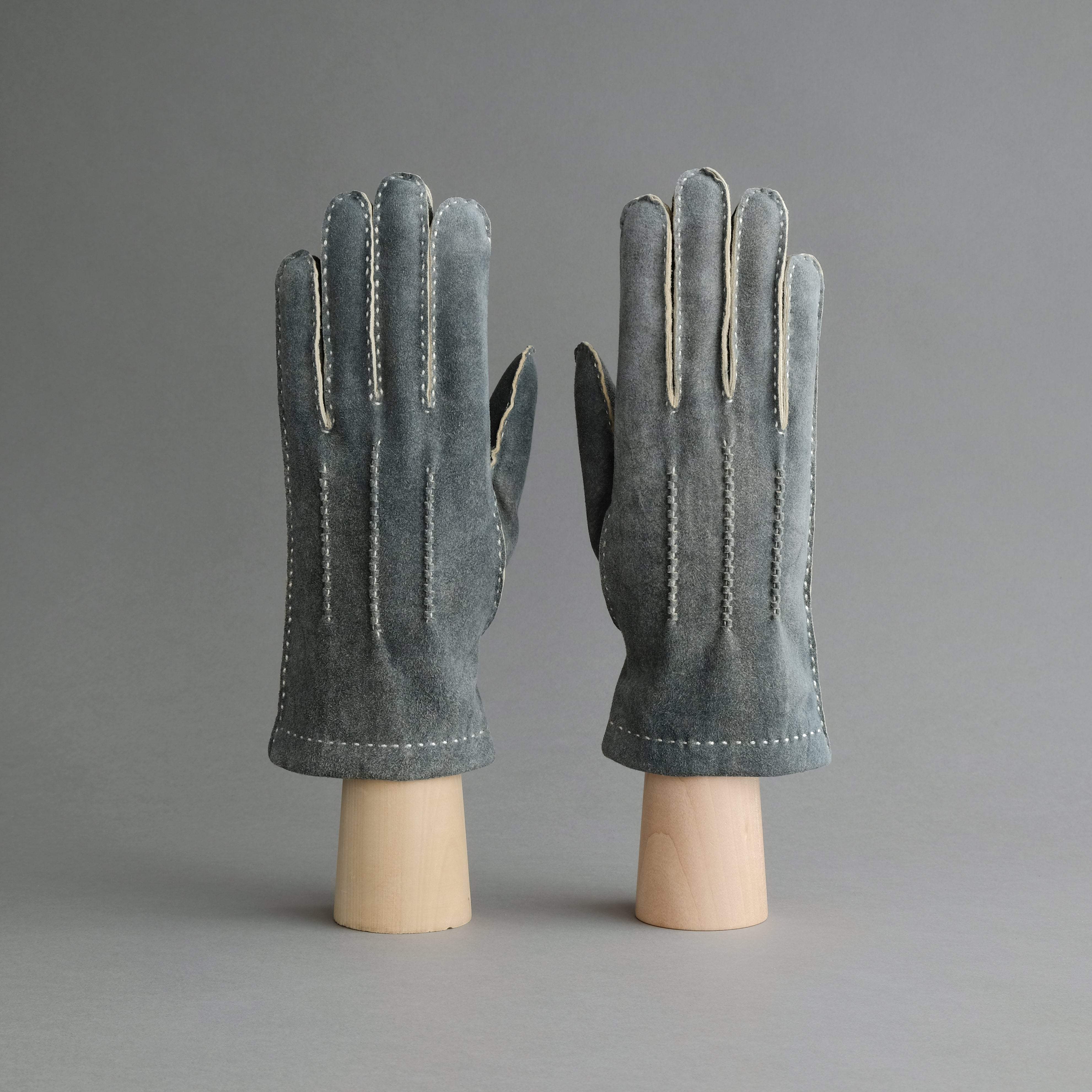 Gentlemen's Gloves from Grey-Blue Goatskin Lined with Cashmere - TR Handschuhe Wien - Thomas Riemer Handmade Gloves