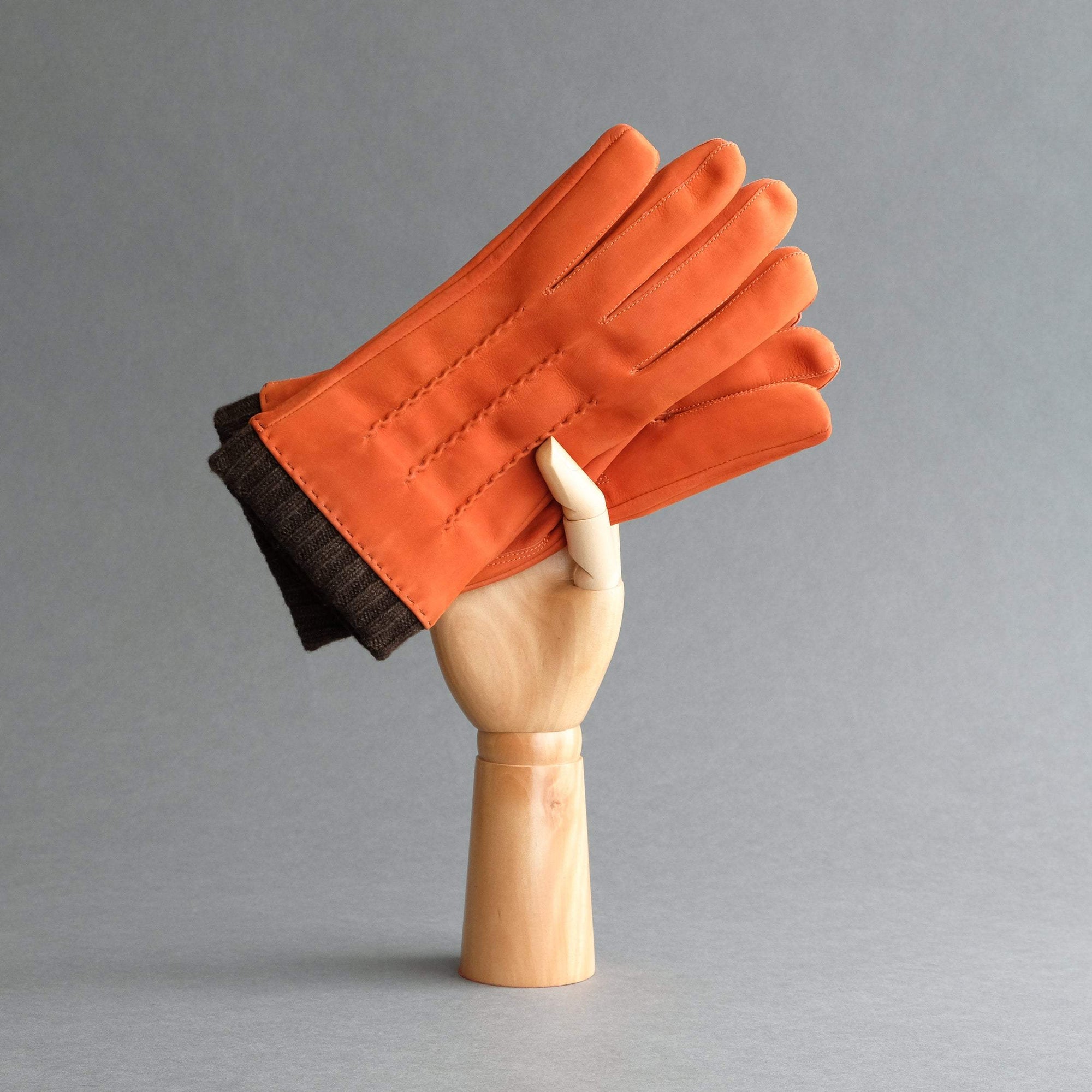 Gentlemen&#39;s Gloves from Orange Goatskin Nubuck with Cashmere Lining - TR Handschuhe Wien - Thomas Riemer Handmade Gloves