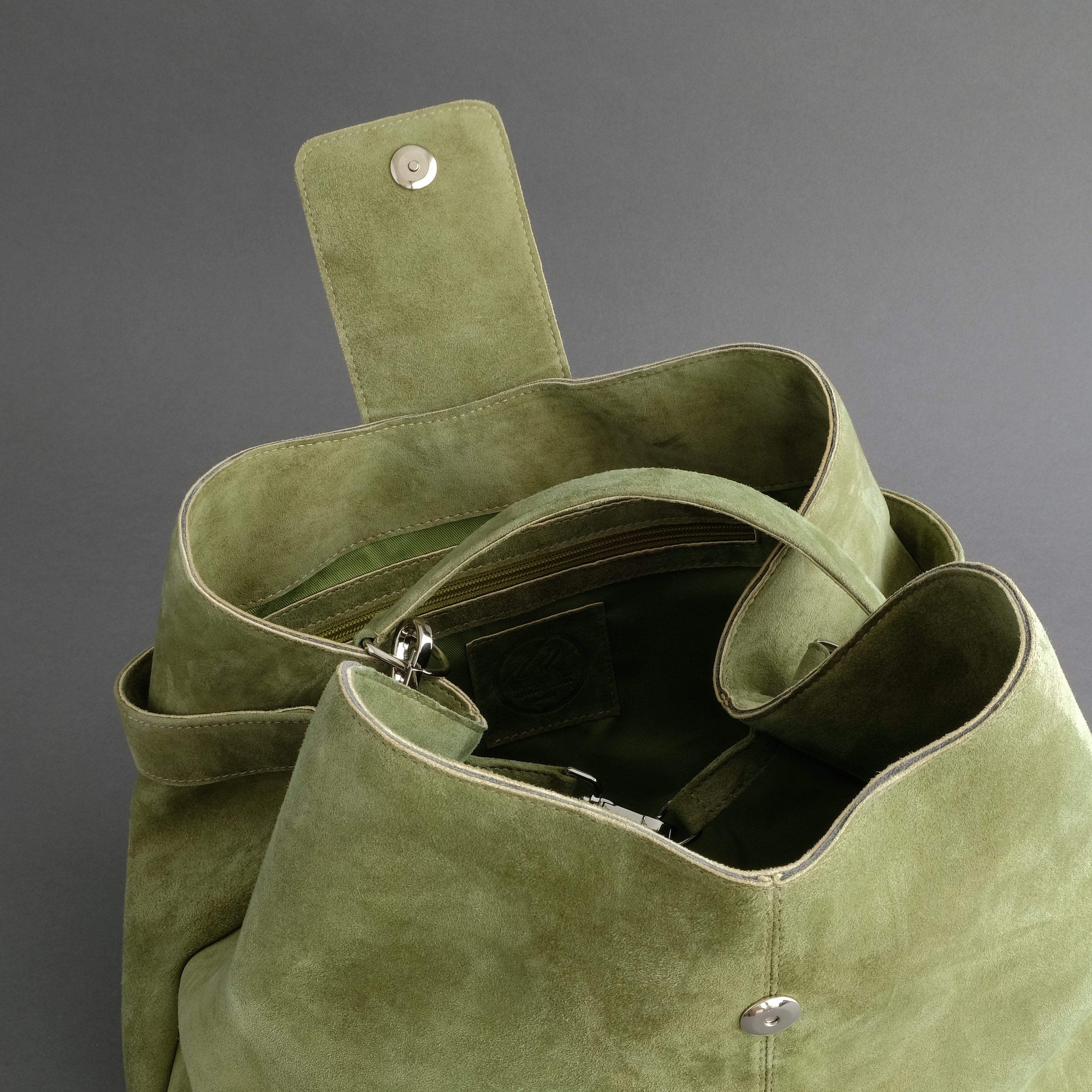 Ladies Bag From Green Goatskin Suede - TR Handschuhe Wien - Thomas Riemer Handmade Gloves