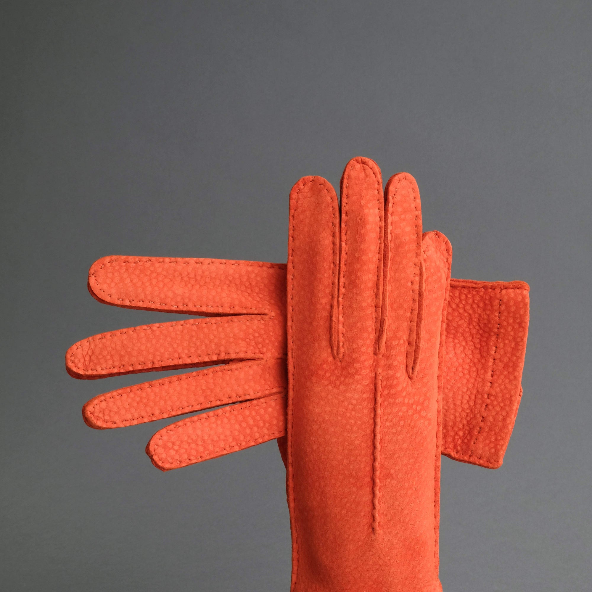 Ladies Dress Gloves from Orange Carpincho Leather - TR Handschuhe Wien - Thomas Riemer Handmade Gloves