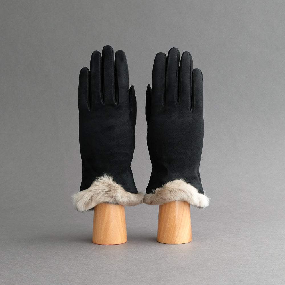 Ladies Gloves from Black Goatskin with Orylag Cuffs - TR Handschuhe Wien - Thomas Riemer Handmade Gloves