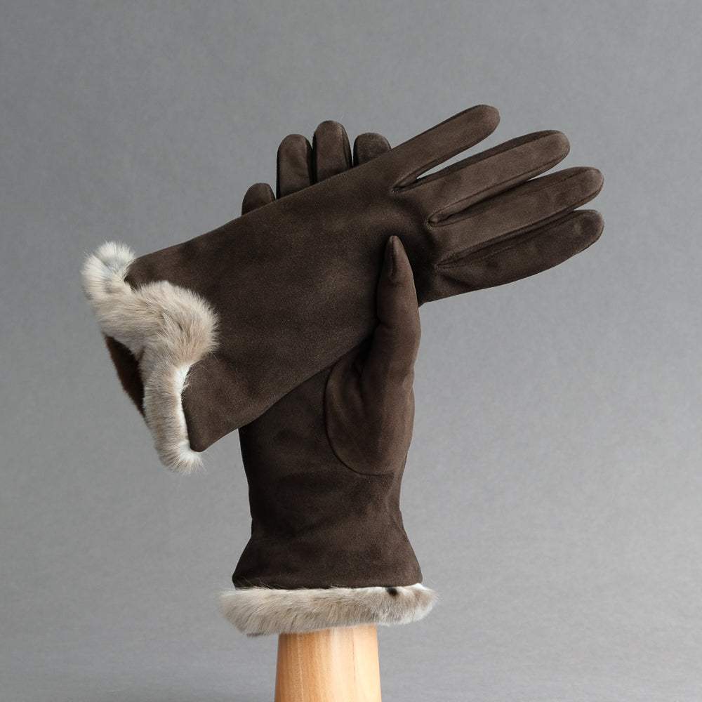 Ladies Gloves from Dark Brown Goatskin with Orylag Cuffs - TR Handschuhe Wien - Thomas Riemer Handmade Gloves