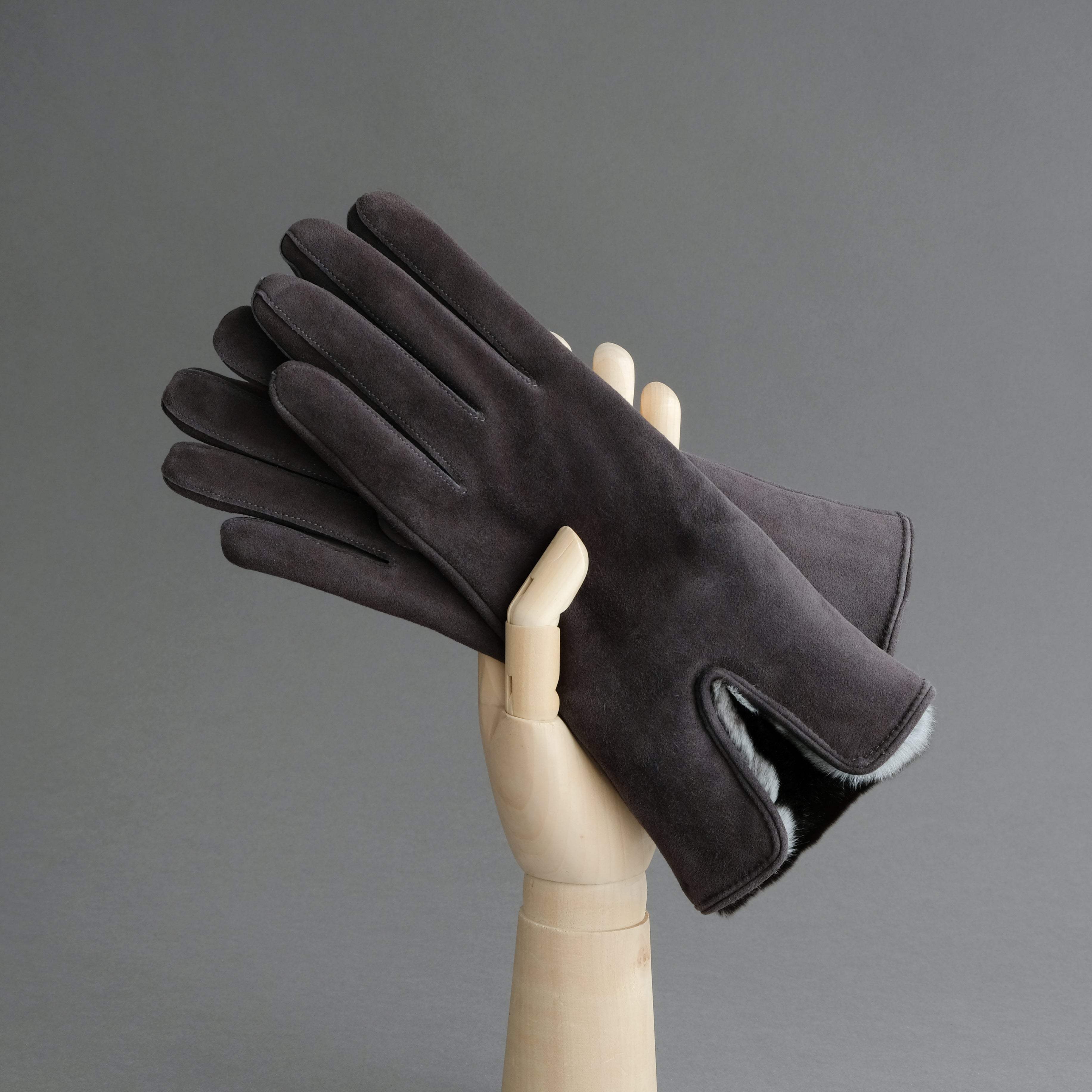 Ladies Gloves from Grey Reindeer Suede with Orylag Cuffs - TR Handschuhe Wien - Thomas Riemer Handmade Gloves