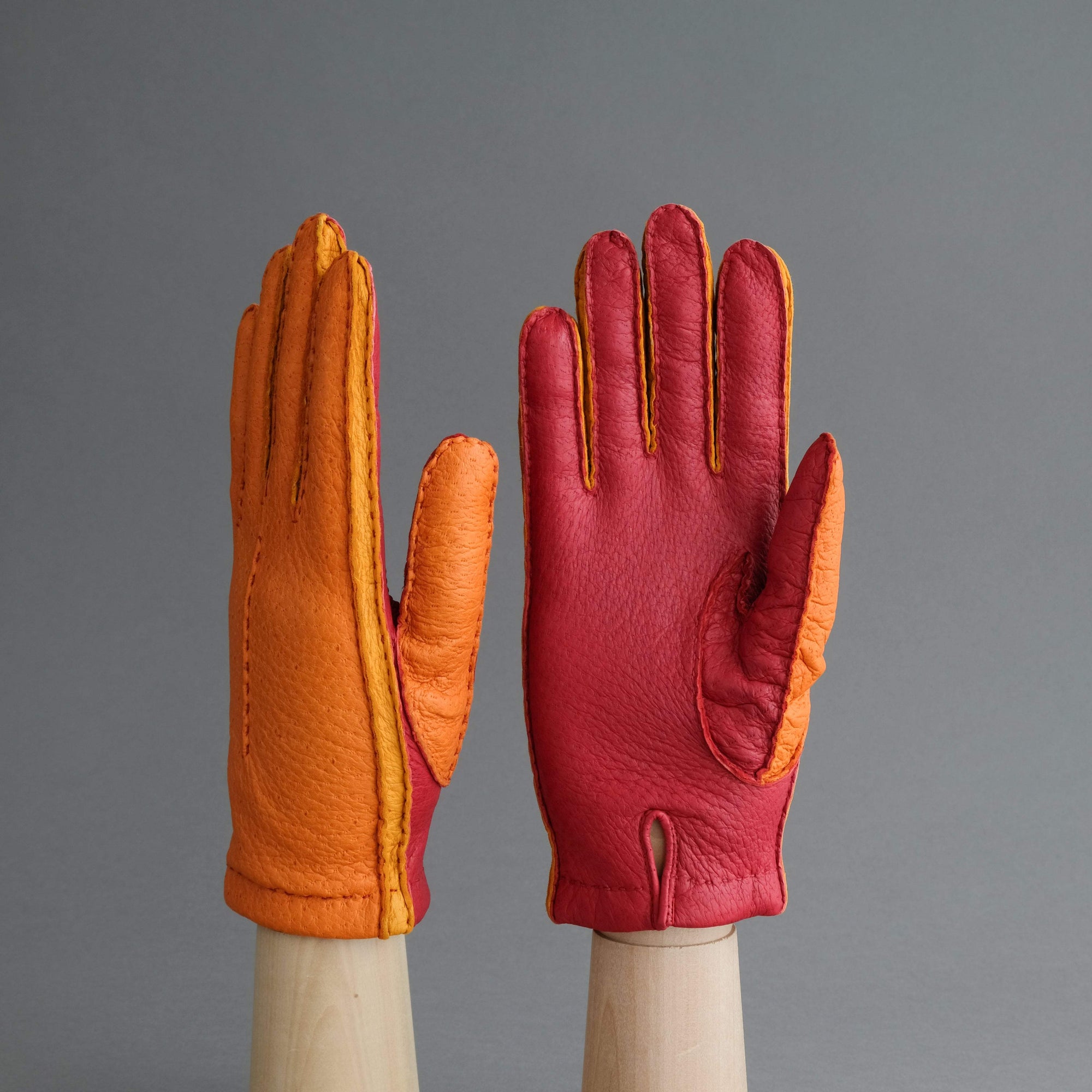 Ladies Gloves from Orange, Red and Yellow Peccary - TR Handschuhe Wien - Thomas Riemer Handmade Gloves