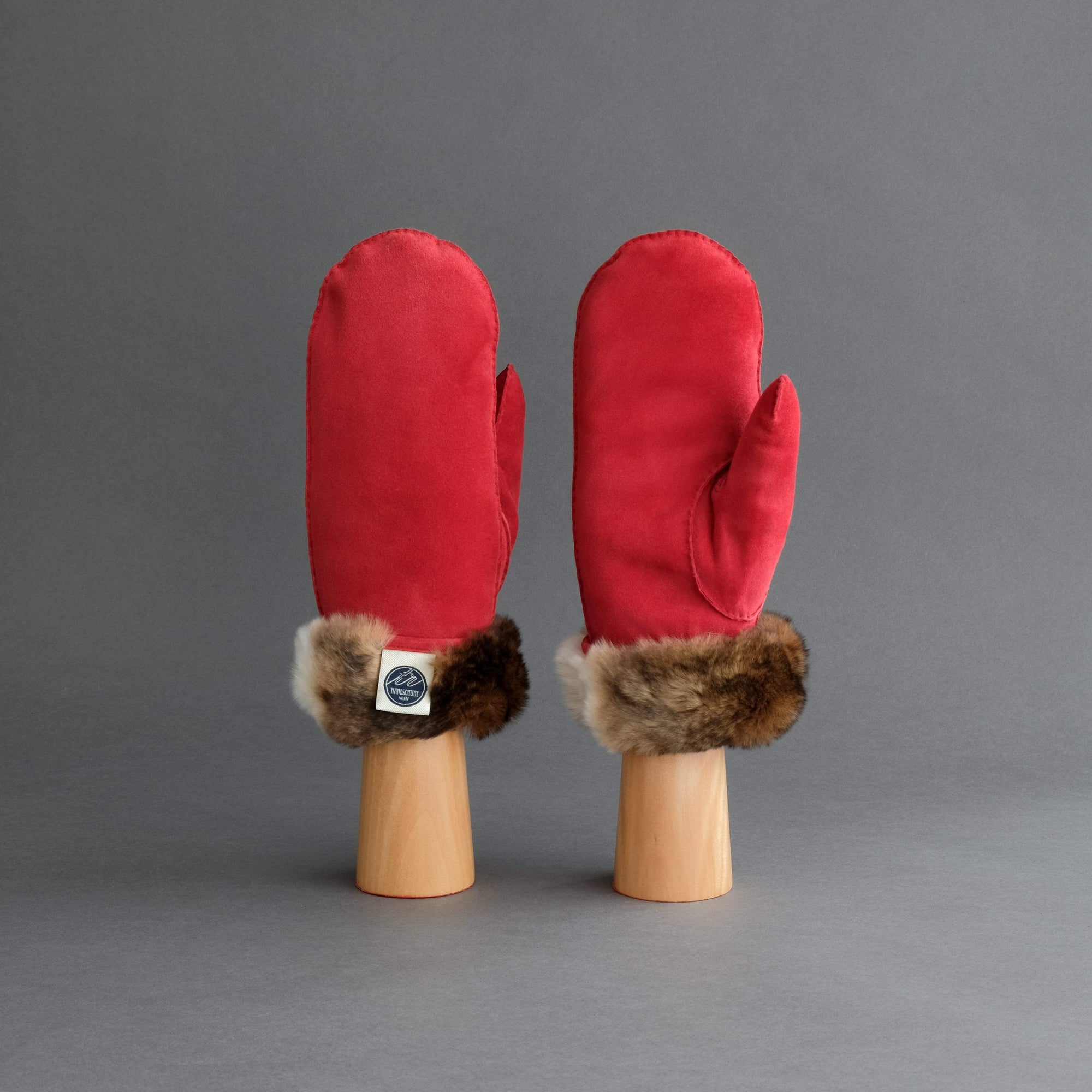 Ladies Mittens from Red Reindeer Suede With Full Orylag Lining - TR Handschuhe Wien - Thomas Riemer Handmade Gloves