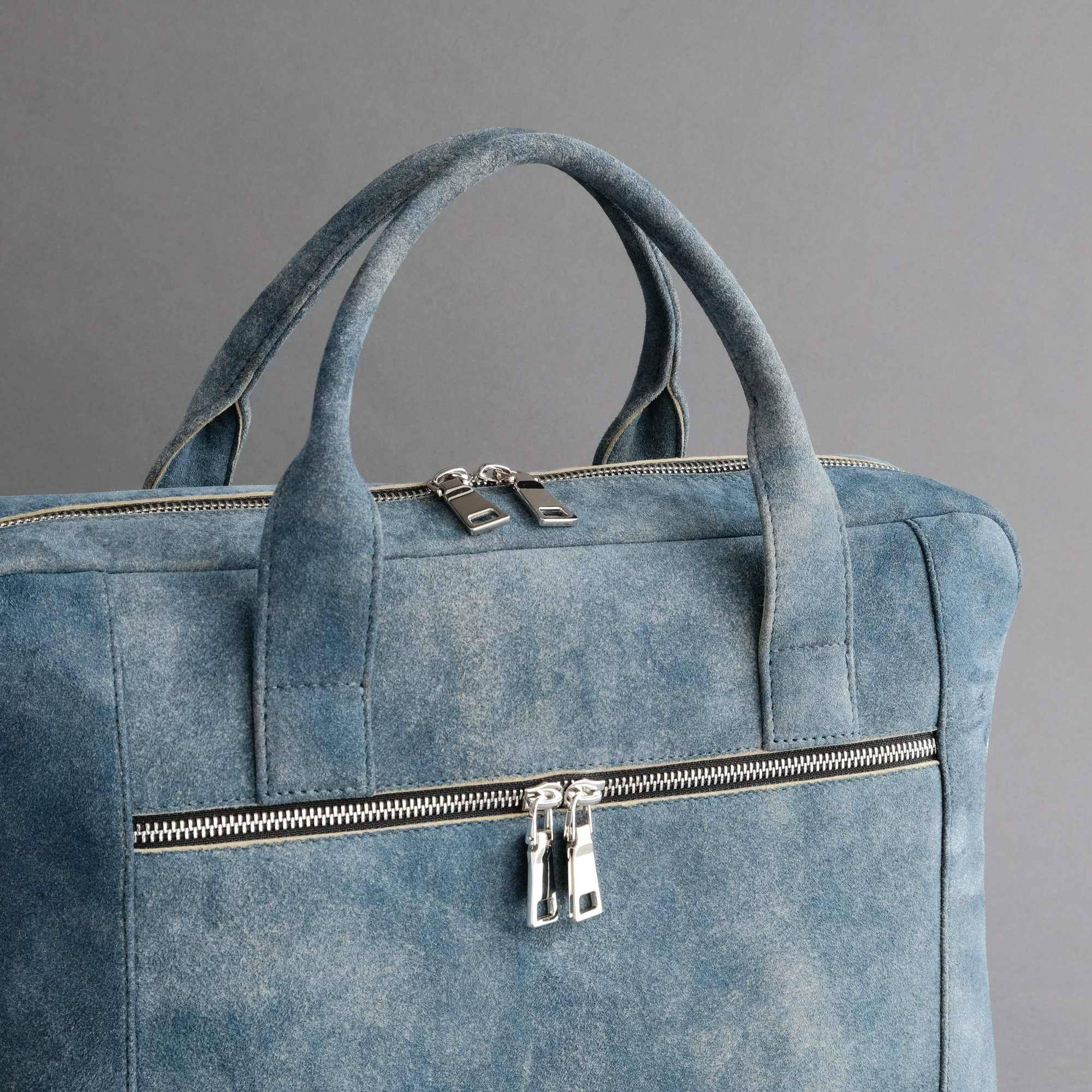 Laptop Carrying Bag Made From Jeans Blue Goatskin Suede - TR Handschuhe Wien - Thomas Riemer Handmade Gloves