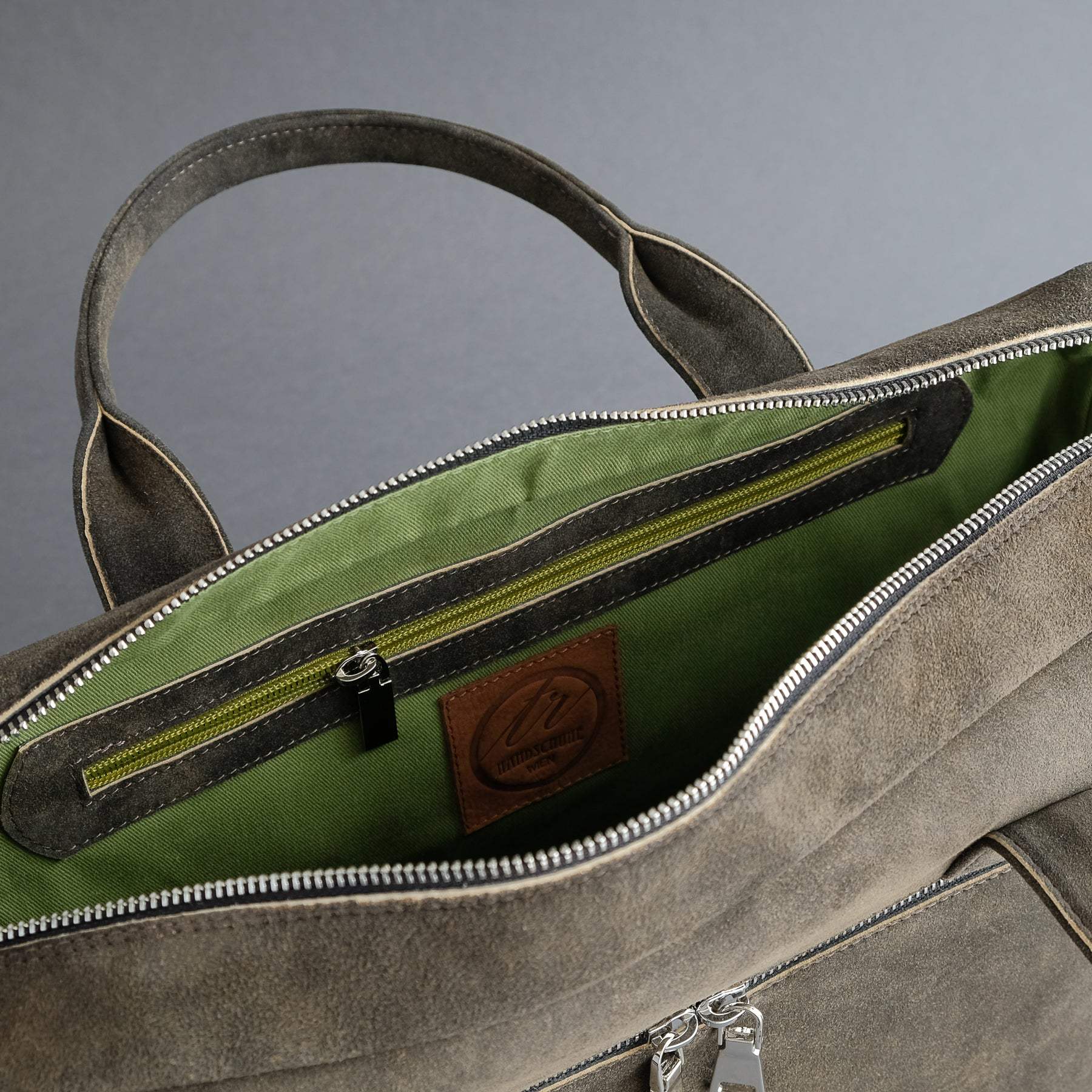 Laptop Carrying Bag Made From Walnut Goatskin Suede - TR Handschuhe Wien - Thomas Riemer Handmade Gloves