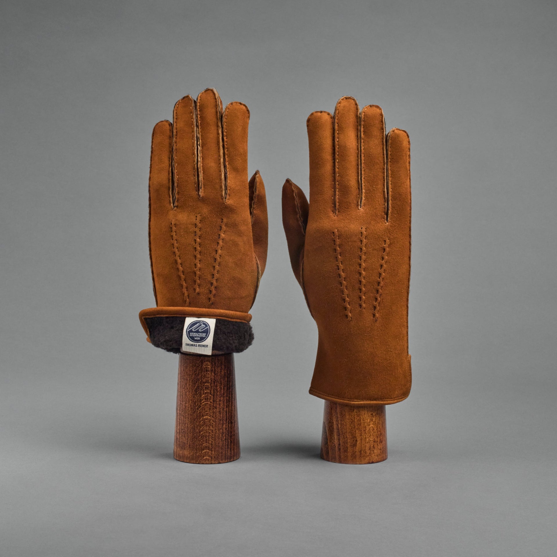 Ladies Gloves from Cognac Curly Lambskin lined with Shearling