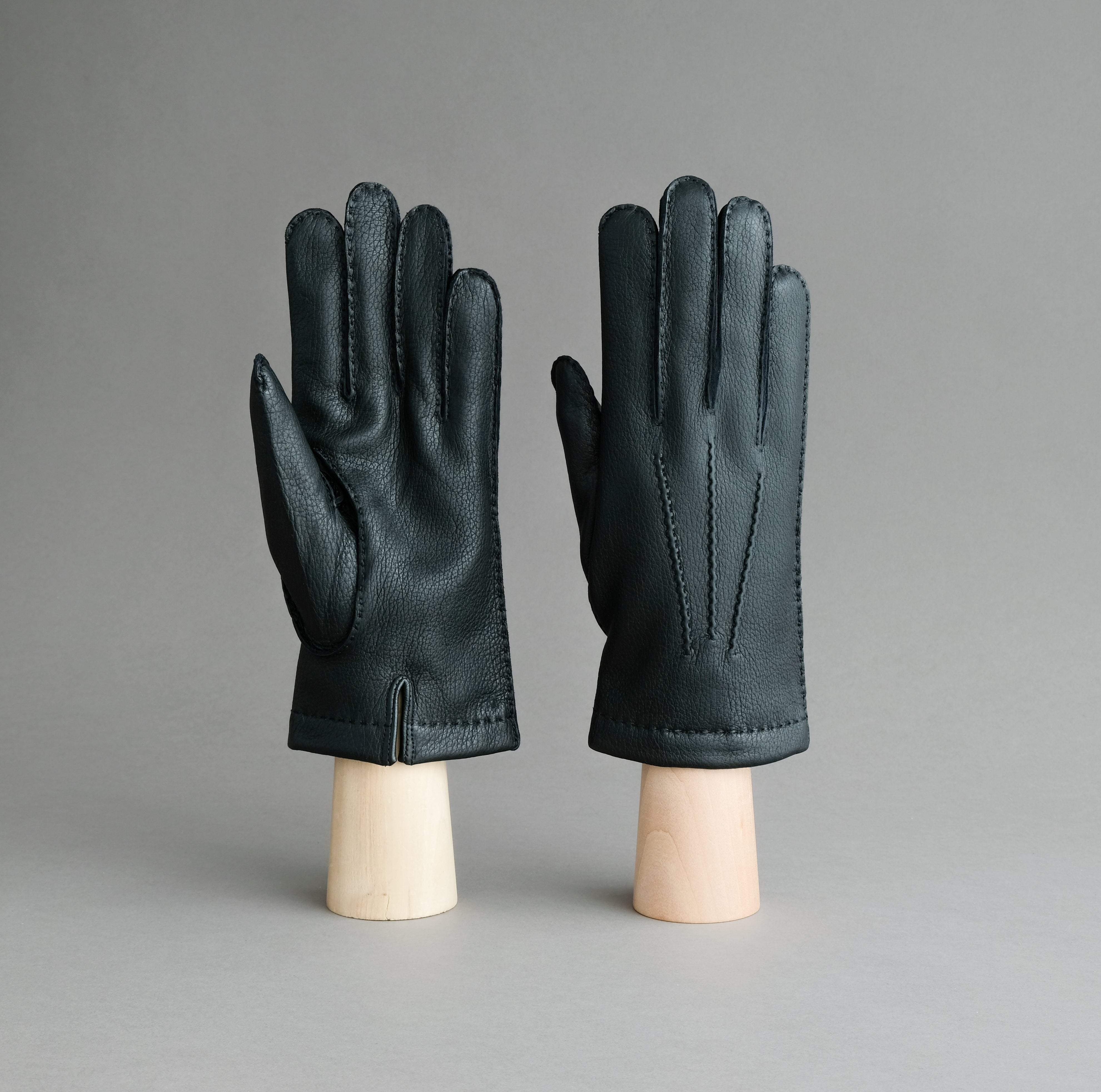 Gentlemen&#39;s Gloves from Black Deerskin Lined with Cashmere - TR Handschuhe Wien - Thomas Riemer Handmade Gloves