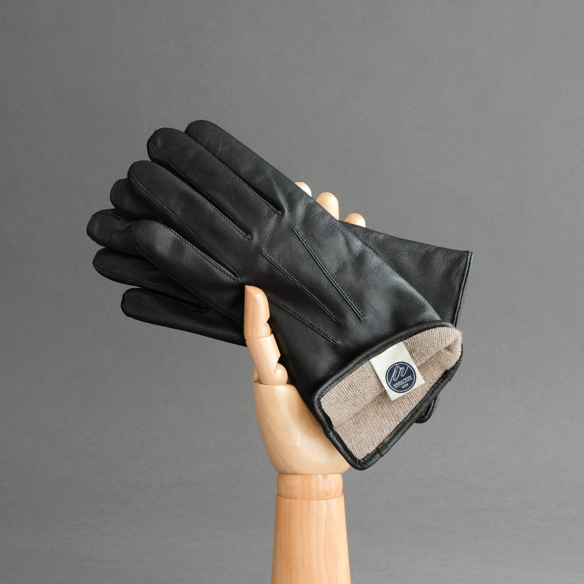 Gentlemen&#39;s Gloves from Black Hair Sheep Nappa Lined with Cashmere - TR Handschuhe Wien - Thomas Riemer Handmade Gloves