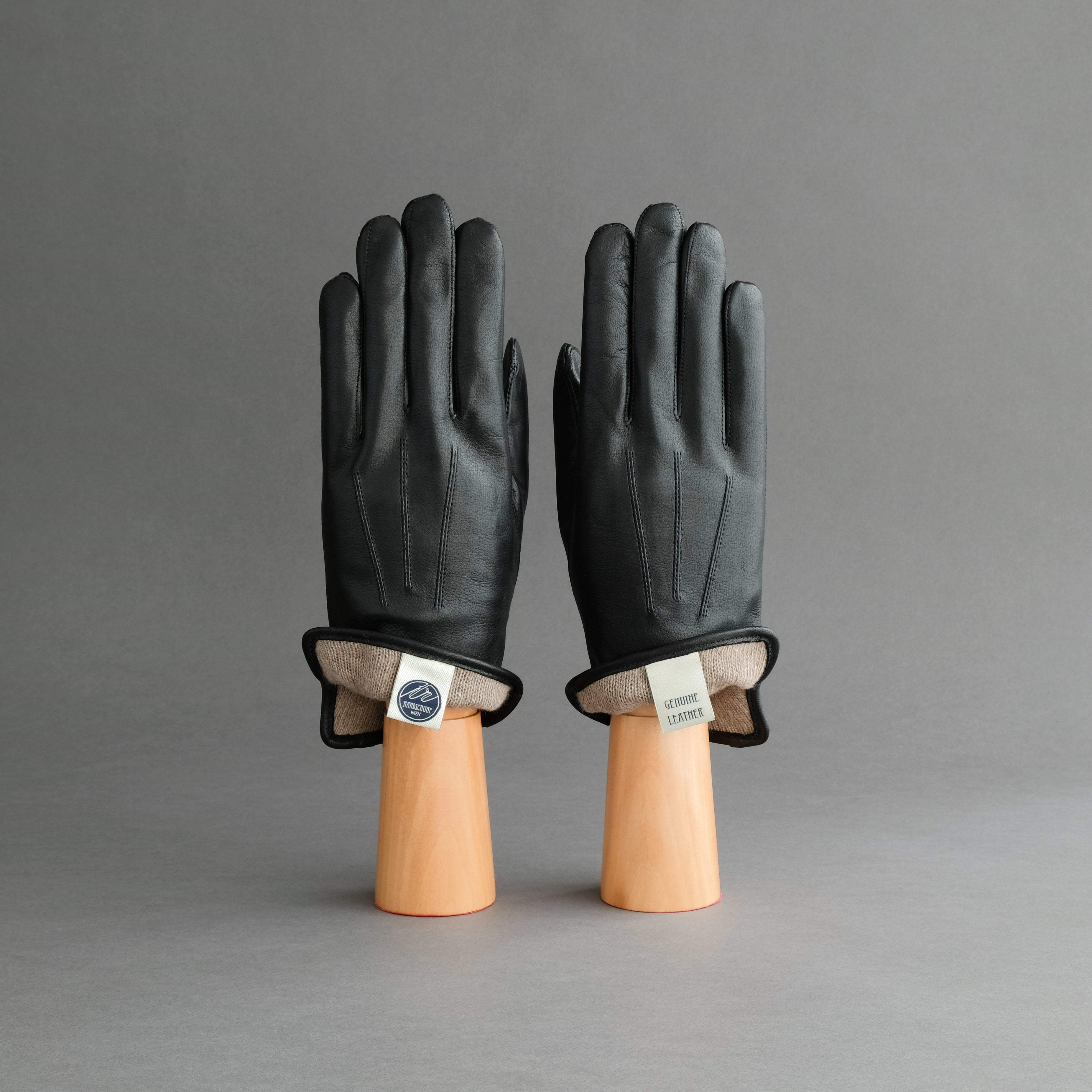 Gentlemen&#39;s Gloves from Black Hair Sheep Nappa Lined with Cashmere - TR Handschuhe Wien - Thomas Riemer Handmade Gloves