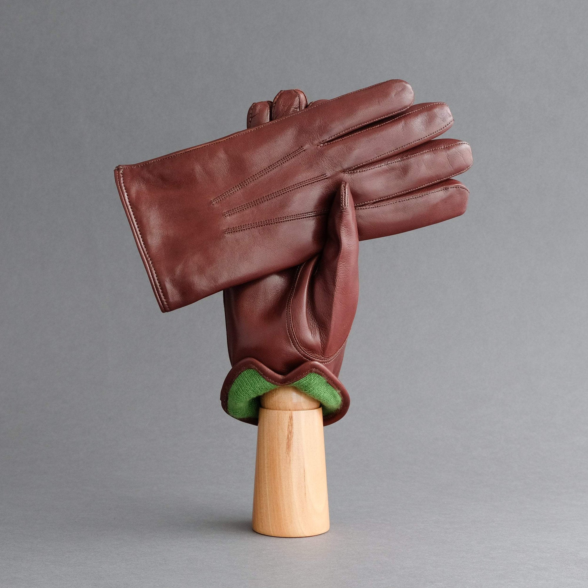 Gentlemen's Gloves from Brown/Tan Hair Sheep Nappa Lined with Green Cashmere - TR Handschuhe Wien - Thomas Riemer Handmade Gloves