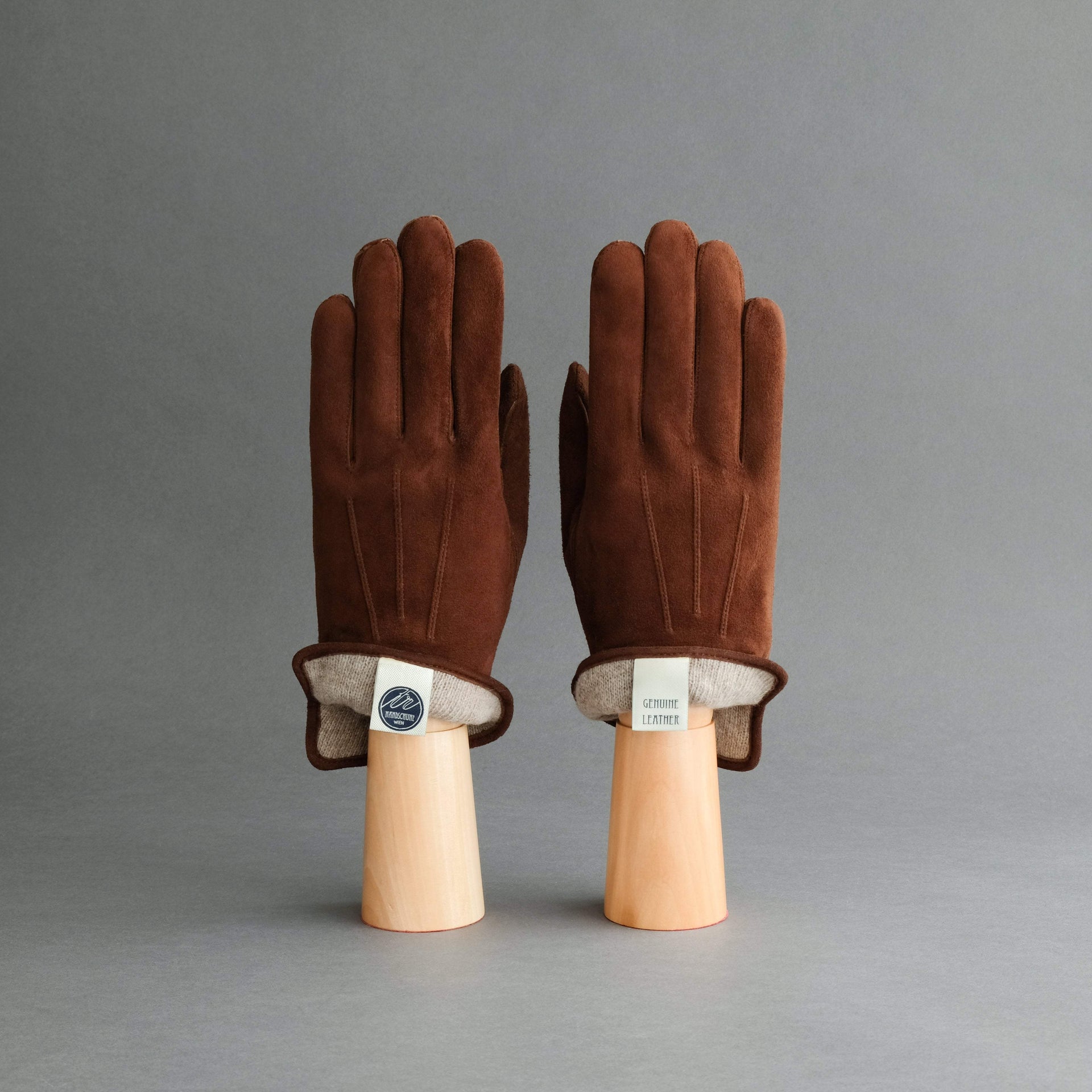 Herrenhandschuhe aus schokoladenbraunem Ziegenleder, gefüttert mit Kas – TR  Handschuhe Wien - Thomas Riemer Handmade Gloves