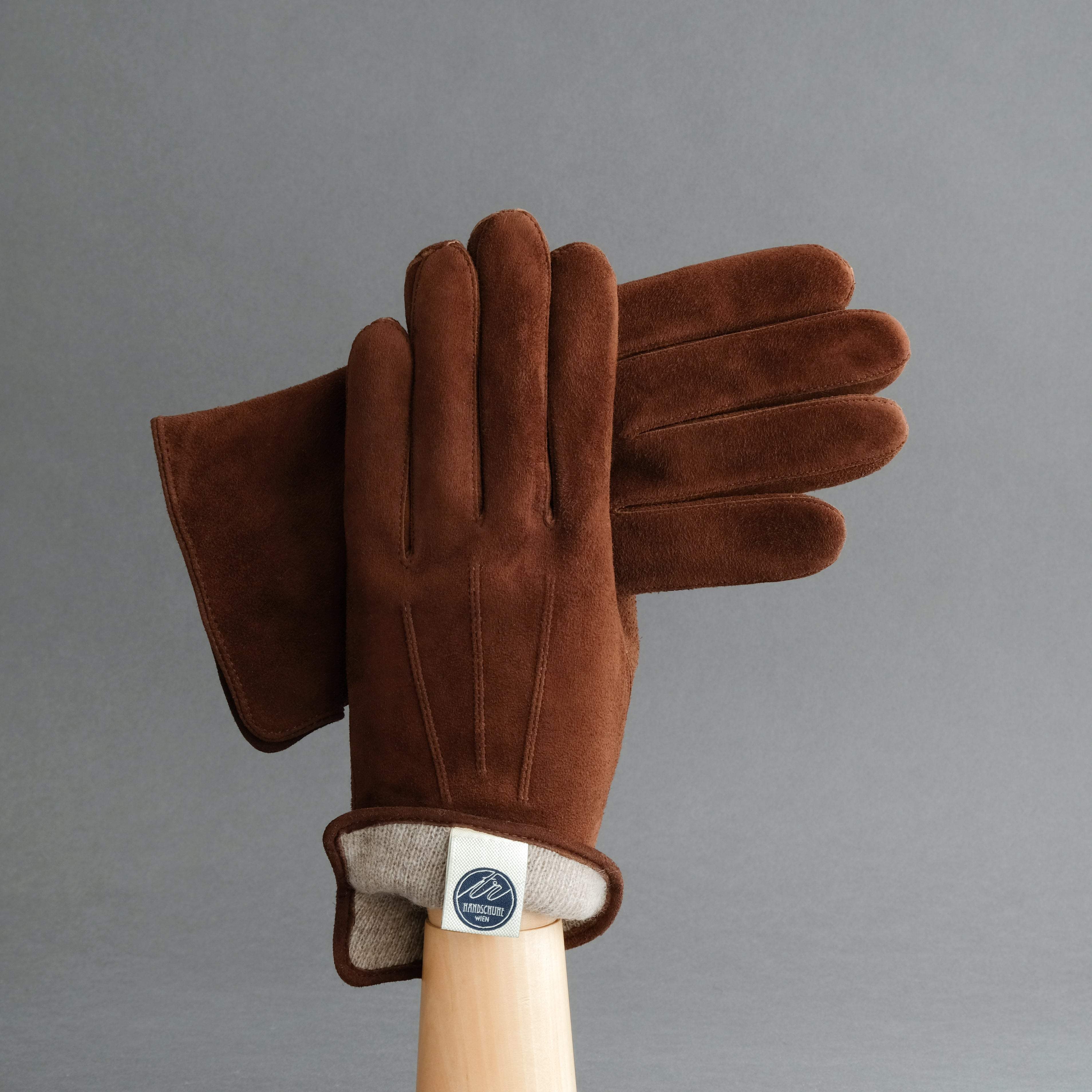 Gentlemen&#39;s Gloves from Chocolate Brown Goatskin Lined with Cashmere - TR Handschuhe Wien - Thomas Riemer Handmade Gloves