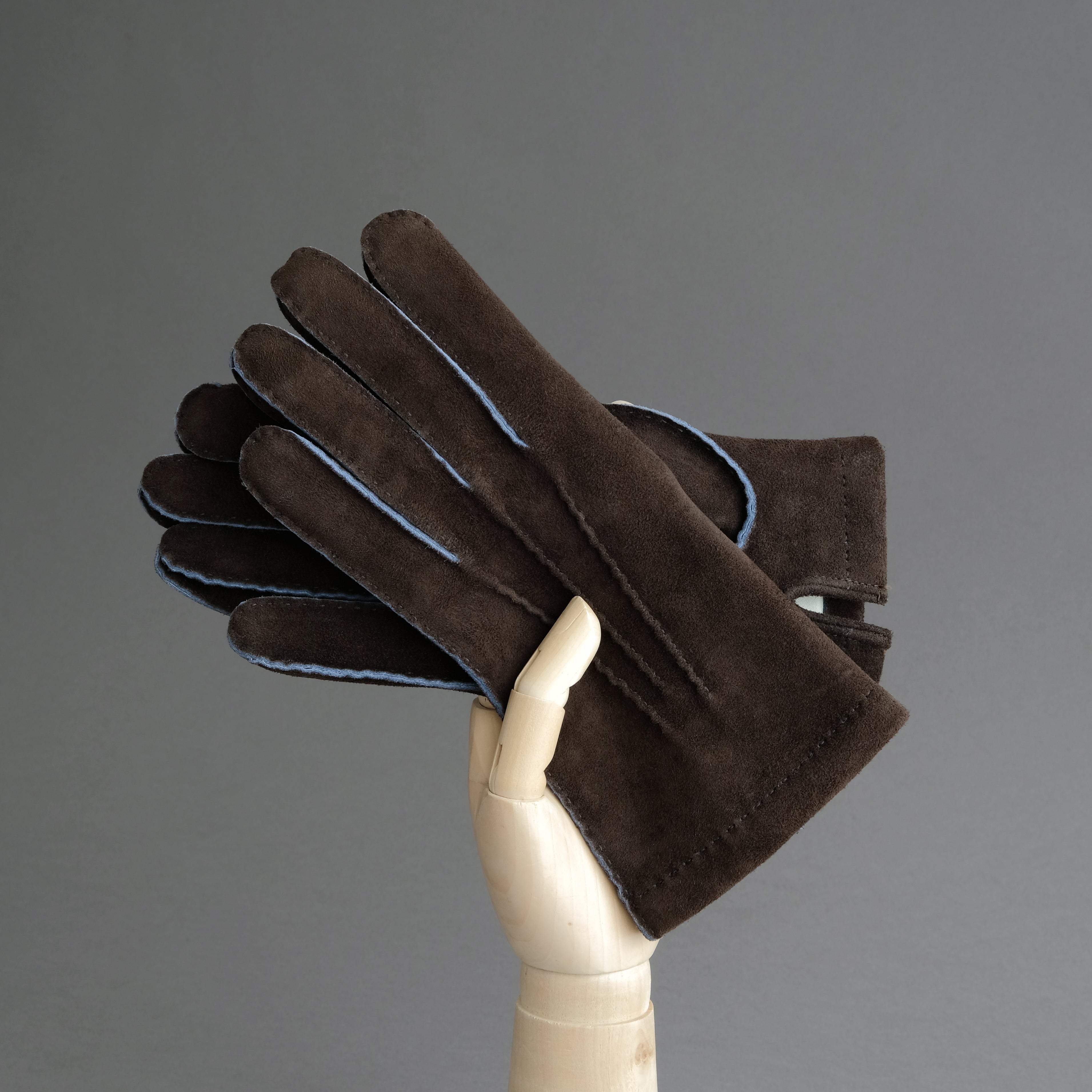 Gentlemen's Gloves from Dark Brown Goatskin Lined with Cashmere - TR Handschuhe Wien - Thomas Riemer Handmade Gloves