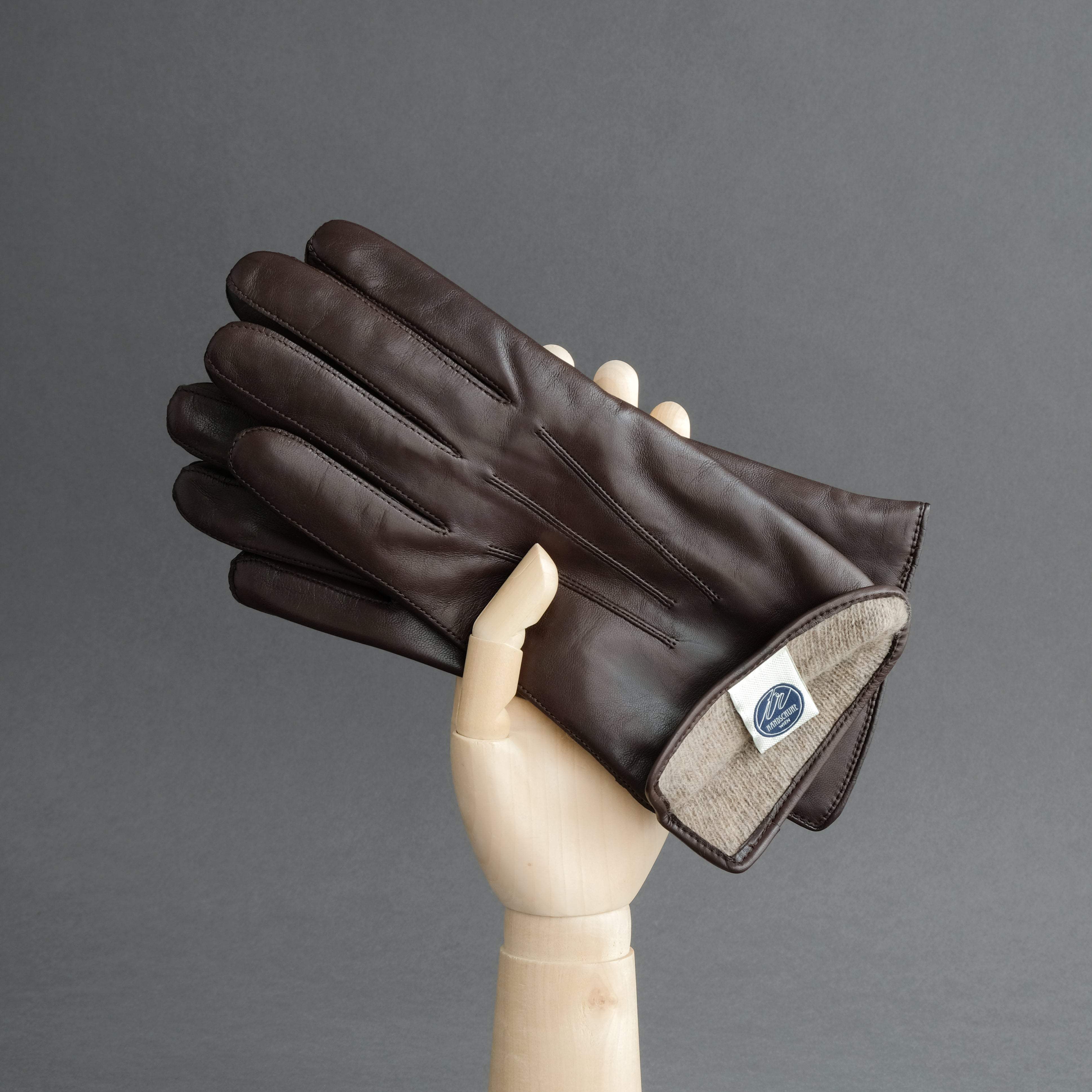 Gentlemen's Gloves from Dark Brown Hair Sheep Nappa Lined with Cashmere - TR Handschuhe Wien - Thomas Riemer Handmade Gloves