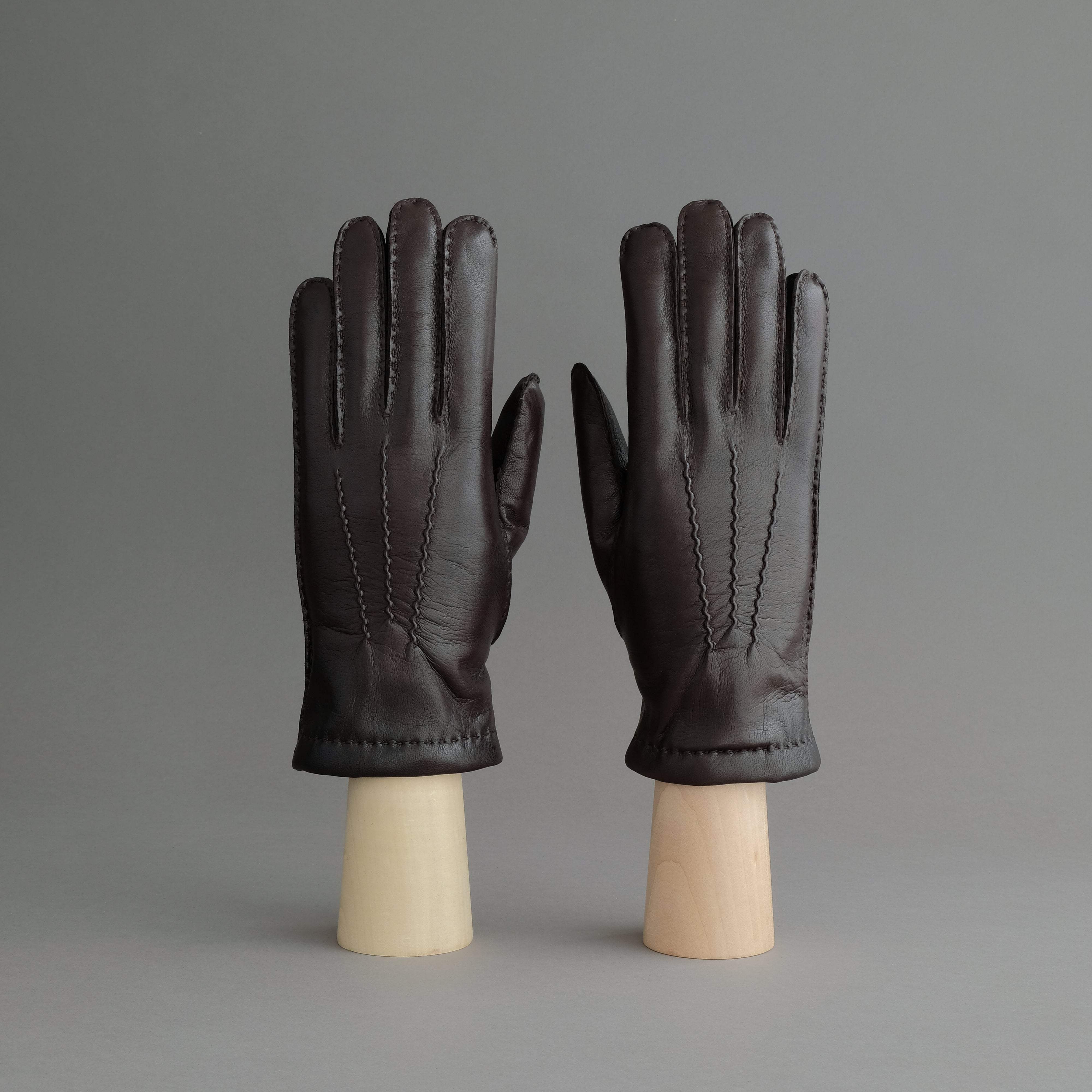 Gentlemen&#39;s Gloves from Dark Brown Hair Sheep Nappa Lined with Cashmere - TR Handschuhe Wien - Thomas Riemer Handmade Gloves