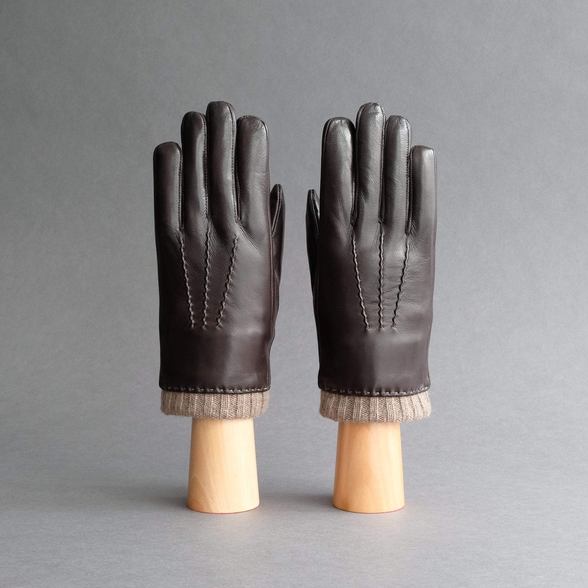 Gentlemen&#39;s Gloves from Dark Brown Hair Sheep Nappa Lined With Cashmere - TR Handschuhe Wien - Thomas Riemer Handmade Gloves