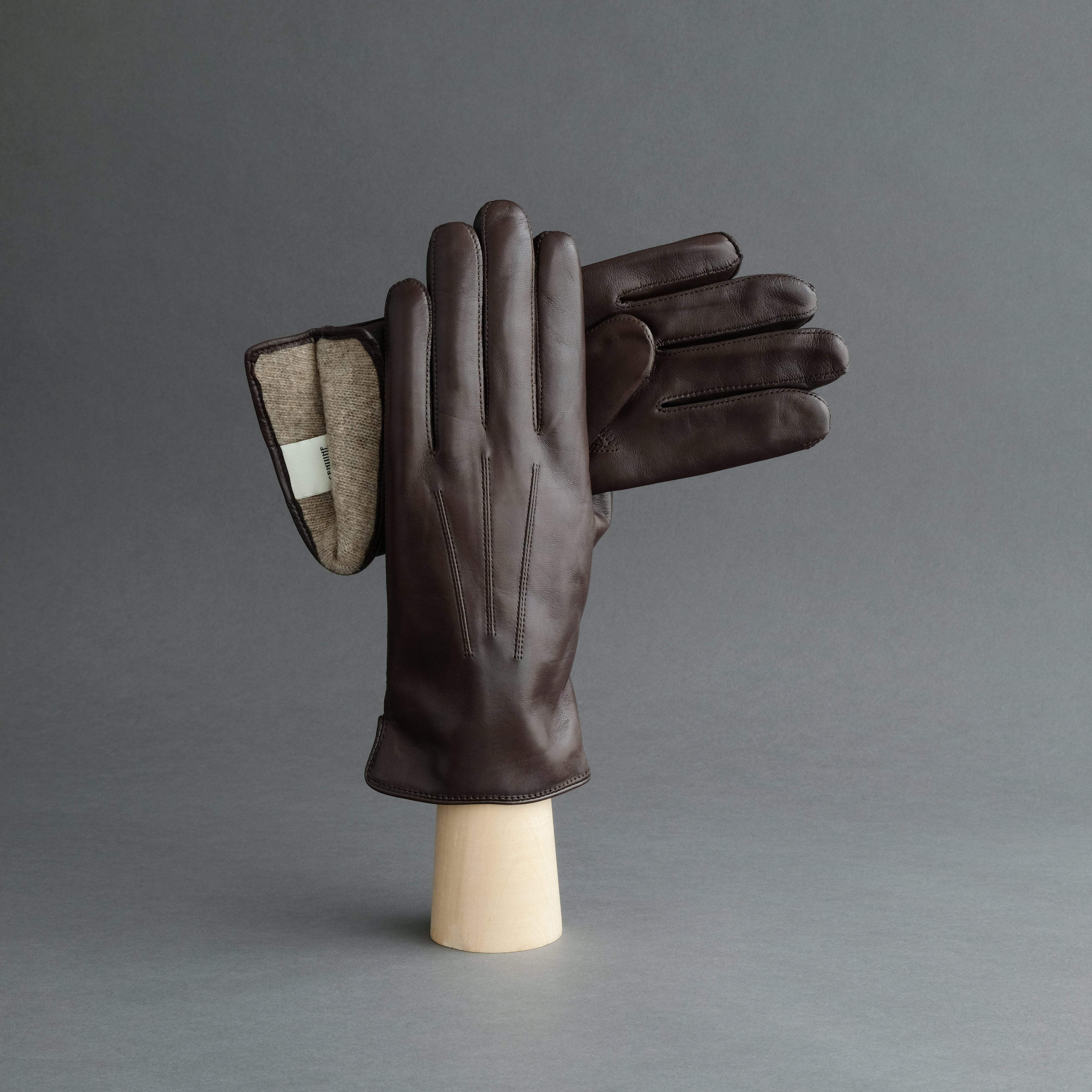 Gentlemen&#39;s Gloves from Dark Brown Hair Sheep Nappa Lined with Cashmere - TR Handschuhe Wien - Thomas Riemer Handmade Gloves