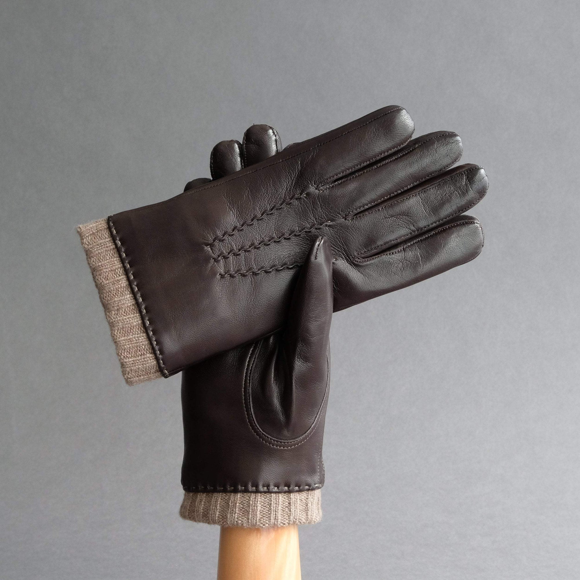 Gentlemen&#39;s Gloves from Dark Brown Hair Sheep Nappa Lined With Cashmere - TR Handschuhe Wien - Thomas Riemer Handmade Gloves