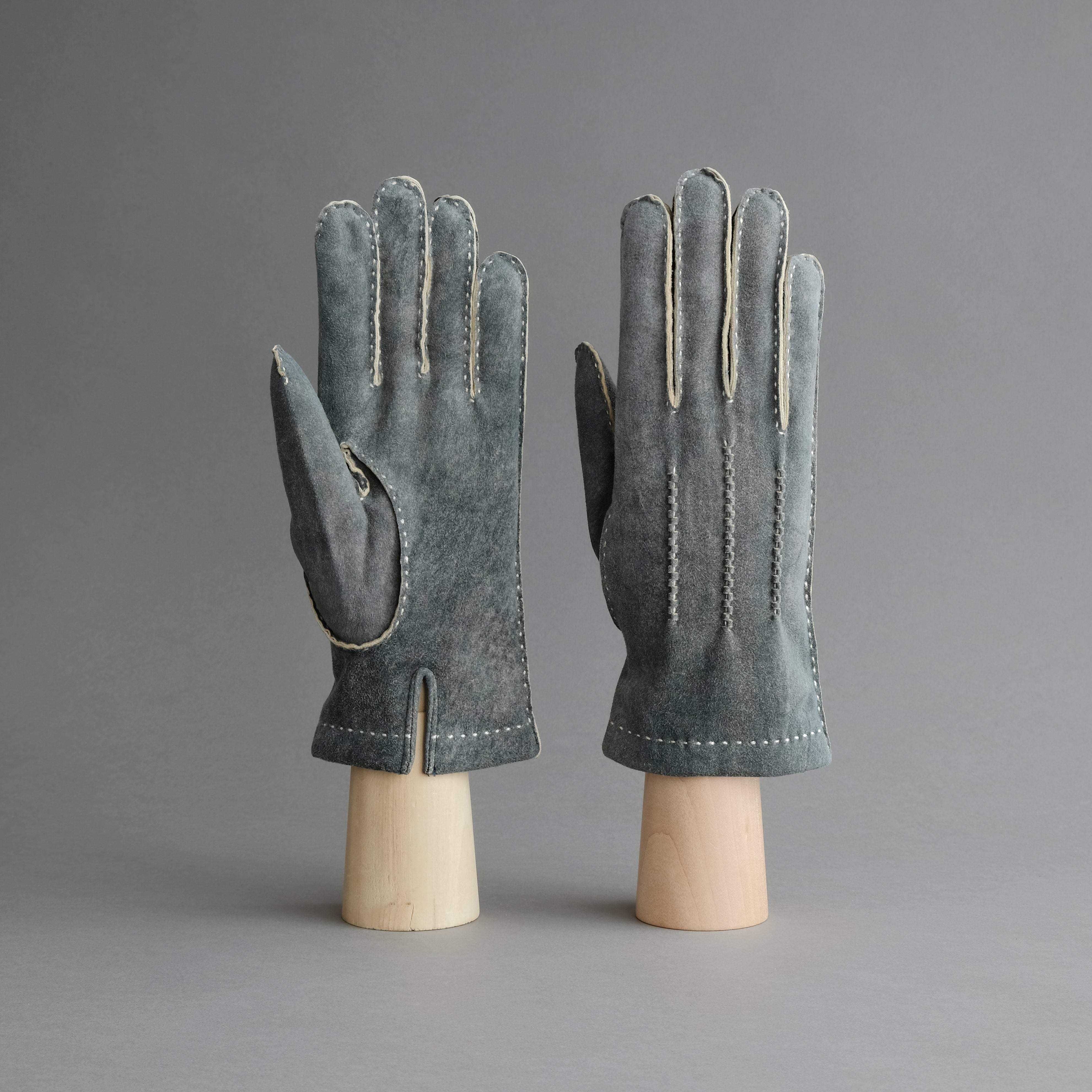 Gentlemen&#39;s Gloves from Grey-Blue Goatskin Lined with Cashmere - TR Handschuhe Wien - Thomas Riemer Handmade Gloves