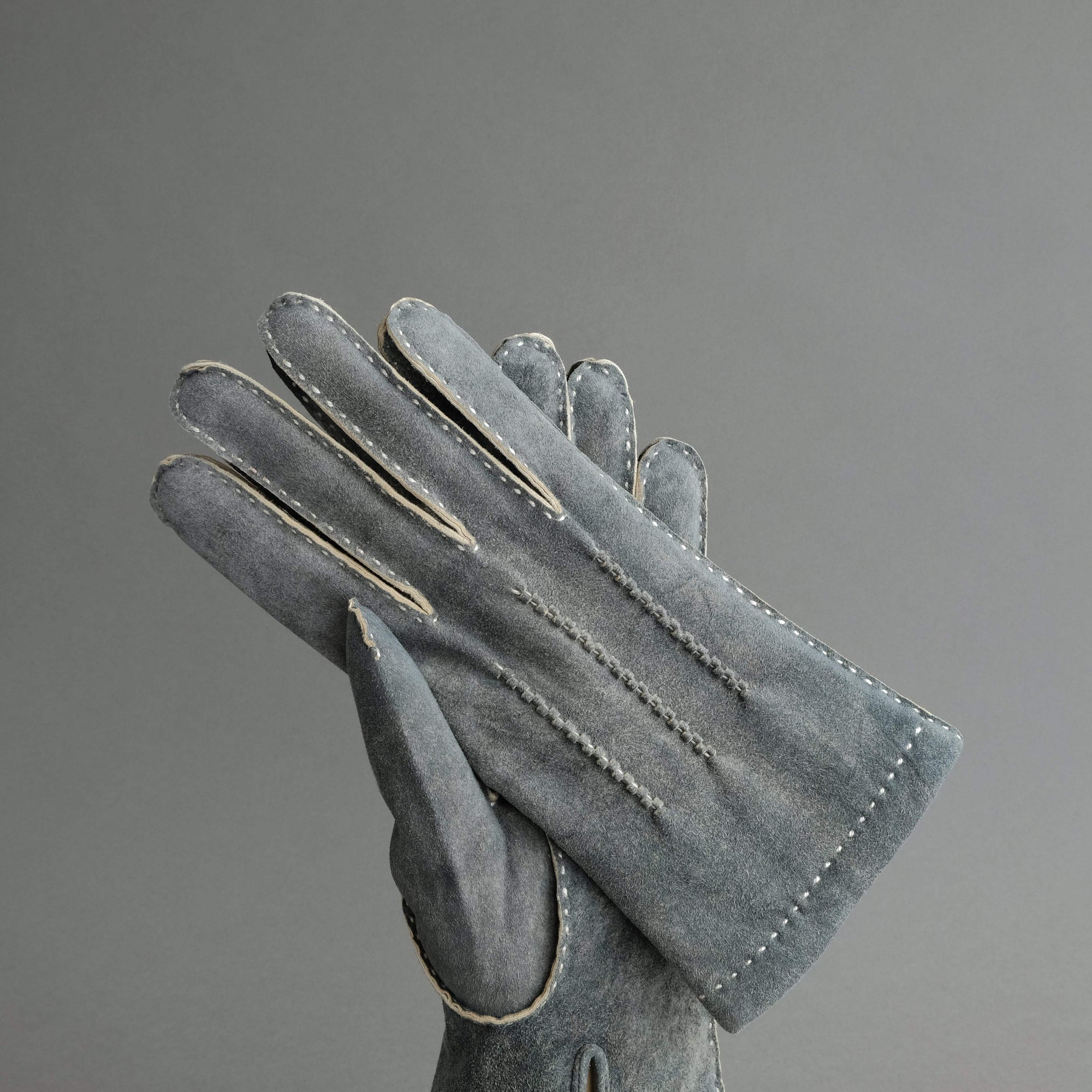 Gentlemen's Gloves from Grey-Blue Goatskin Lined with Cashmere - TR Handschuhe Wien - Thomas Riemer Handmade Gloves