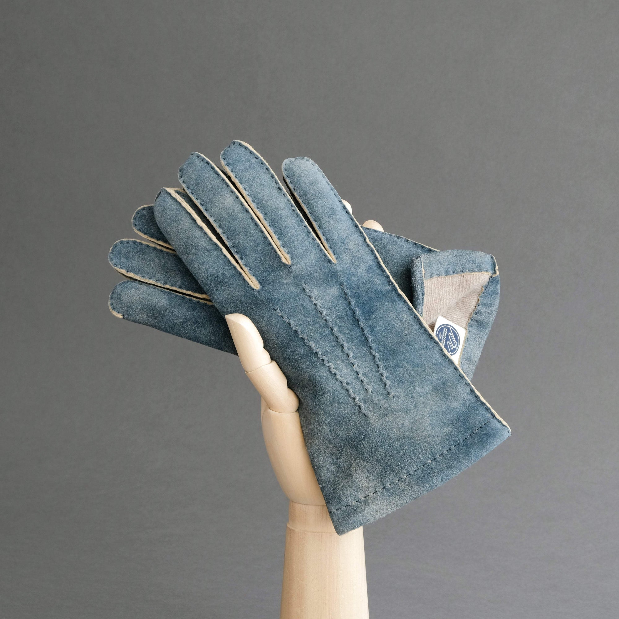 Gentlemen&#39;s Gloves from Jeans Blue Goatskin Lined with Cashmere - TR Handschuhe Wien - Thomas Riemer Handmade Gloves