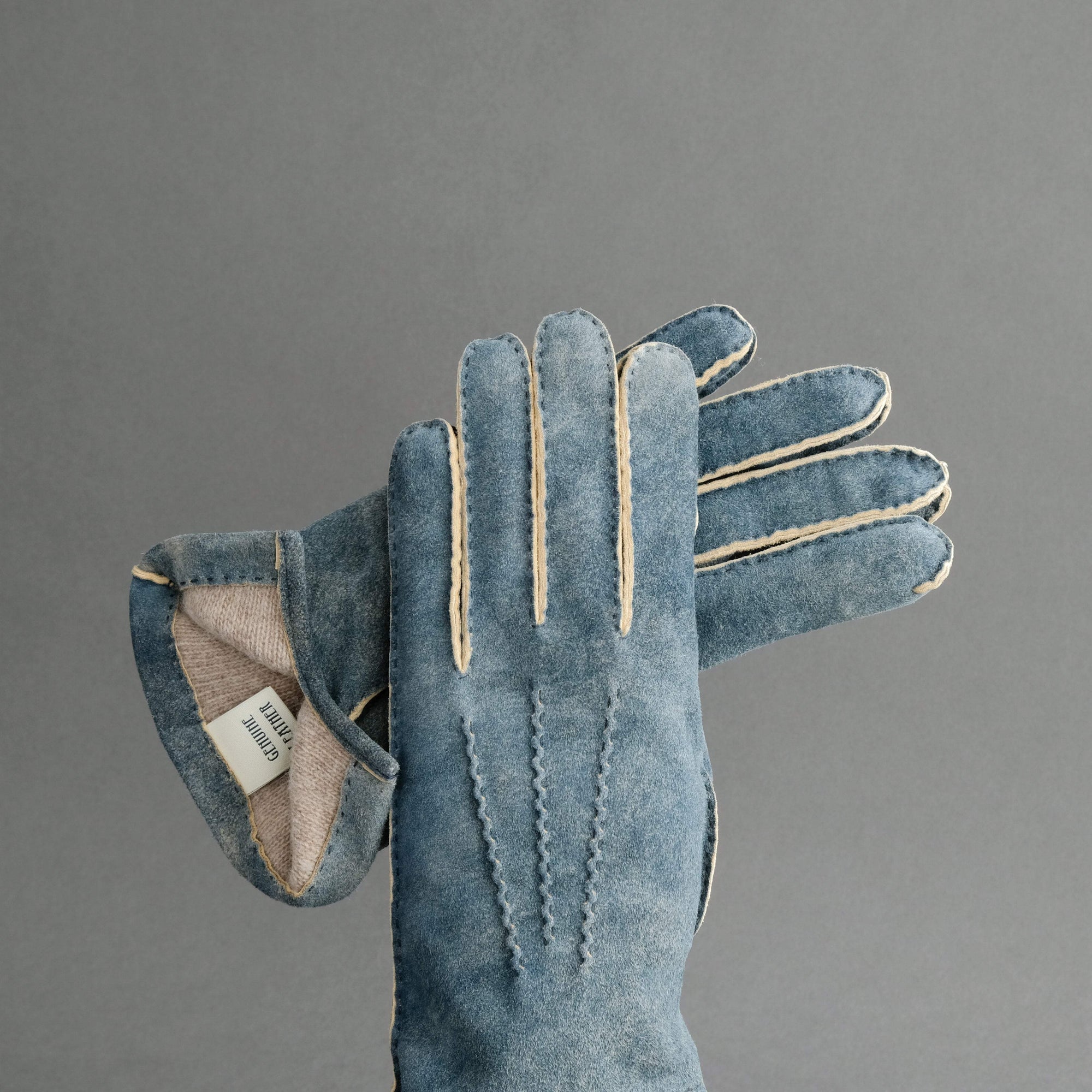 Gentlemen&#39;s Gloves from Jeans Blue Goatskin Lined with Cashmere - TR Handschuhe Wien - Thomas Riemer Handmade Gloves