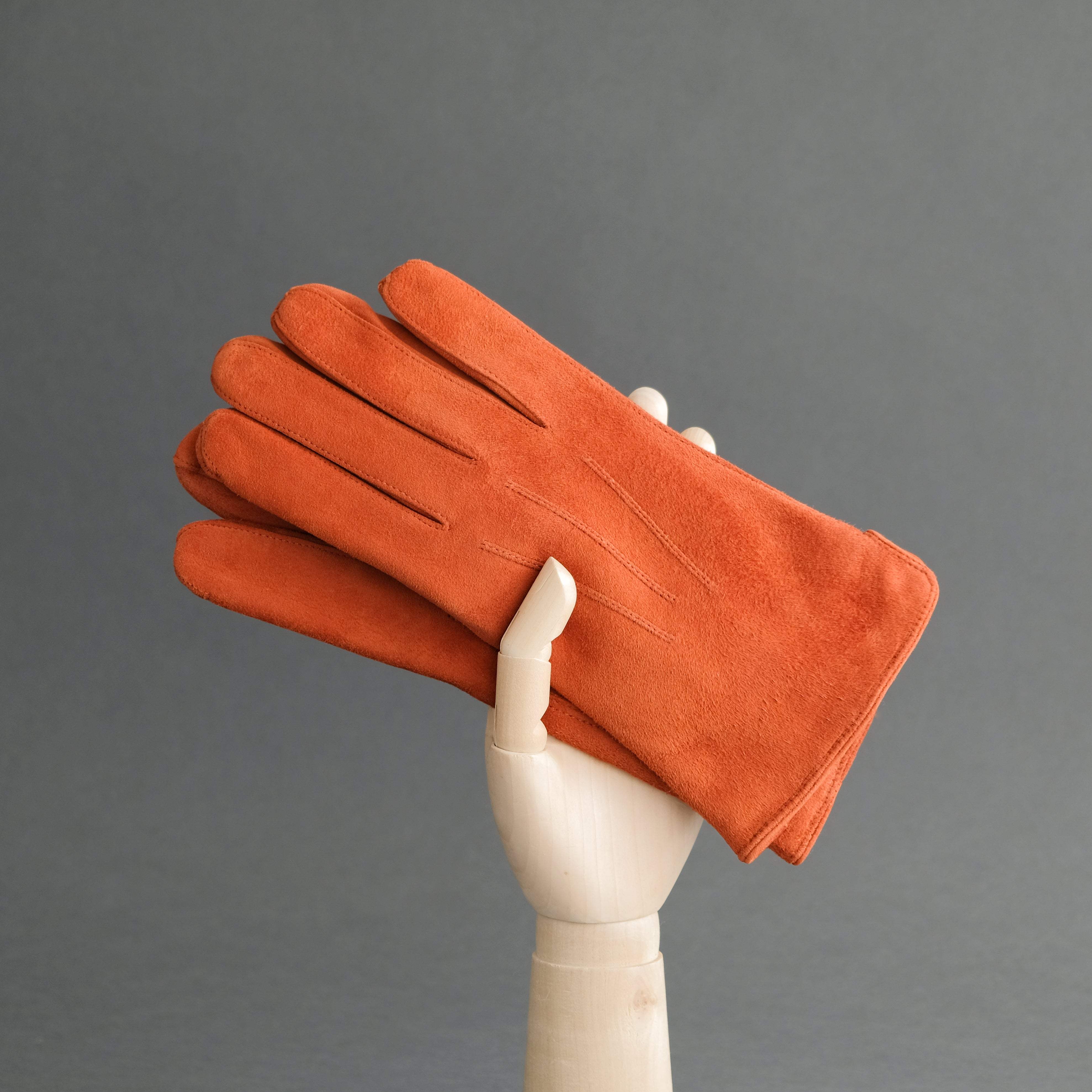 Gentlemen&#39;s Gloves from Orange Goatskin Lined with Cashmere - TR Handschuhe Wien - Thomas Riemer Handmade Gloves