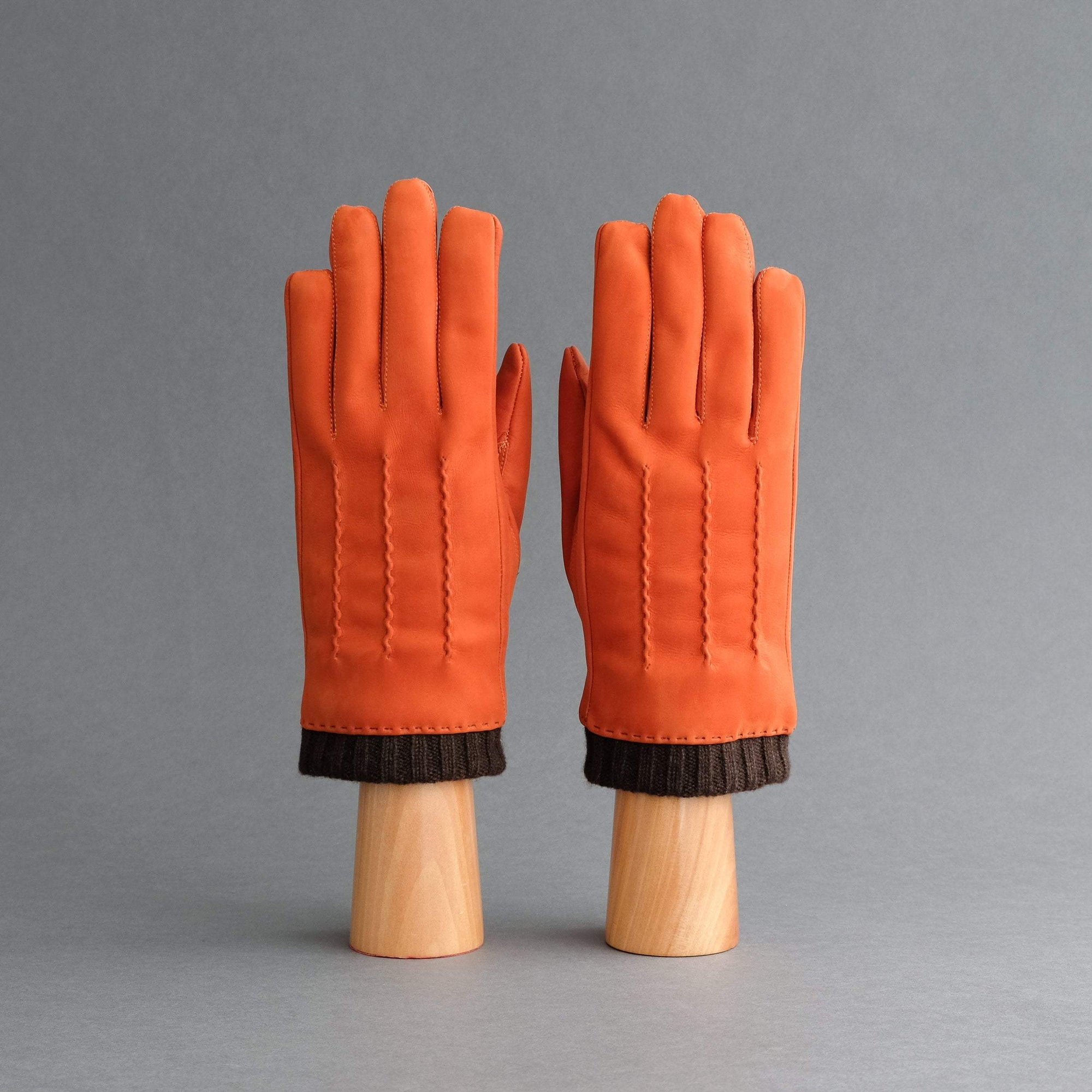 Gentlemen&#39;s Gloves from Orange Goatskin Nubuck with Cashmere Lining - TR Handschuhe Wien - Thomas Riemer Handmade Gloves