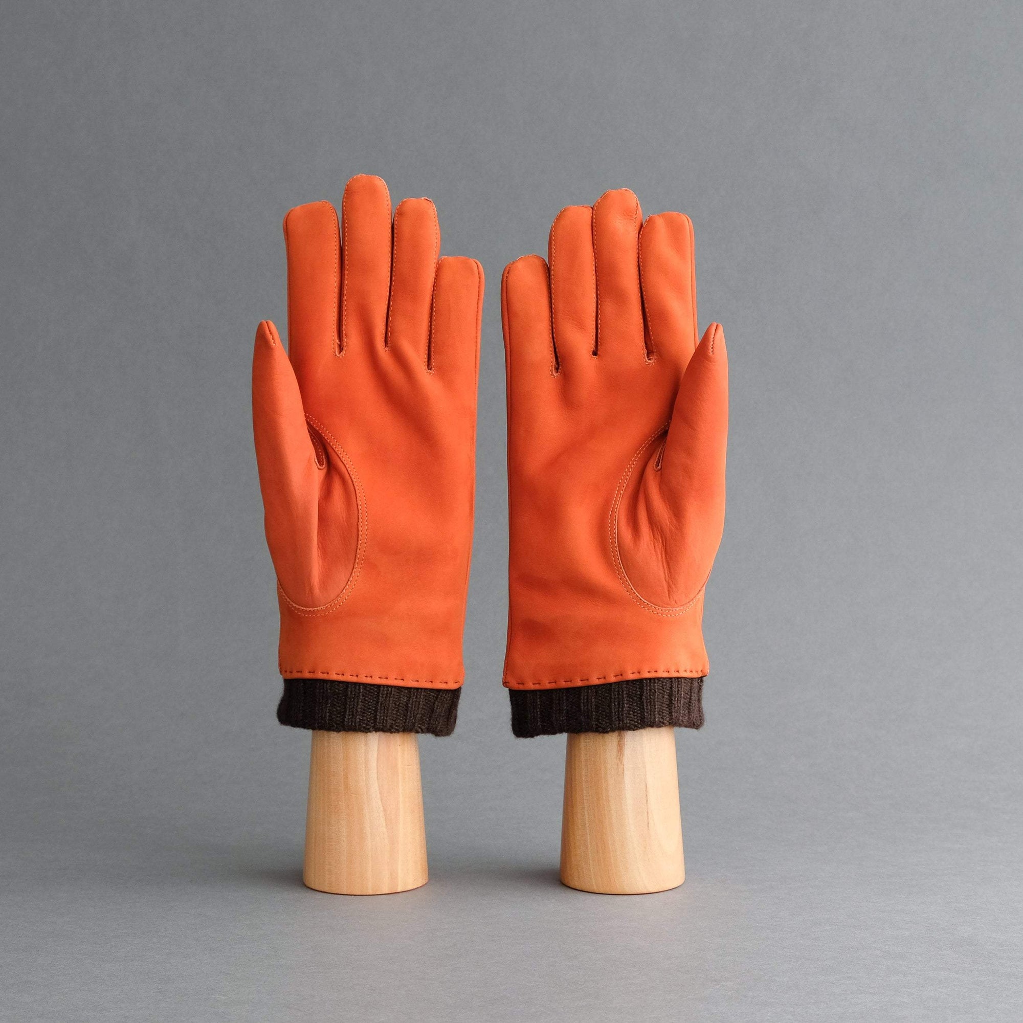 Gentlemen&#39;s Gloves from Orange Goatskin Nubuck with Cashmere Lining - TR Handschuhe Wien - Thomas Riemer Handmade Gloves