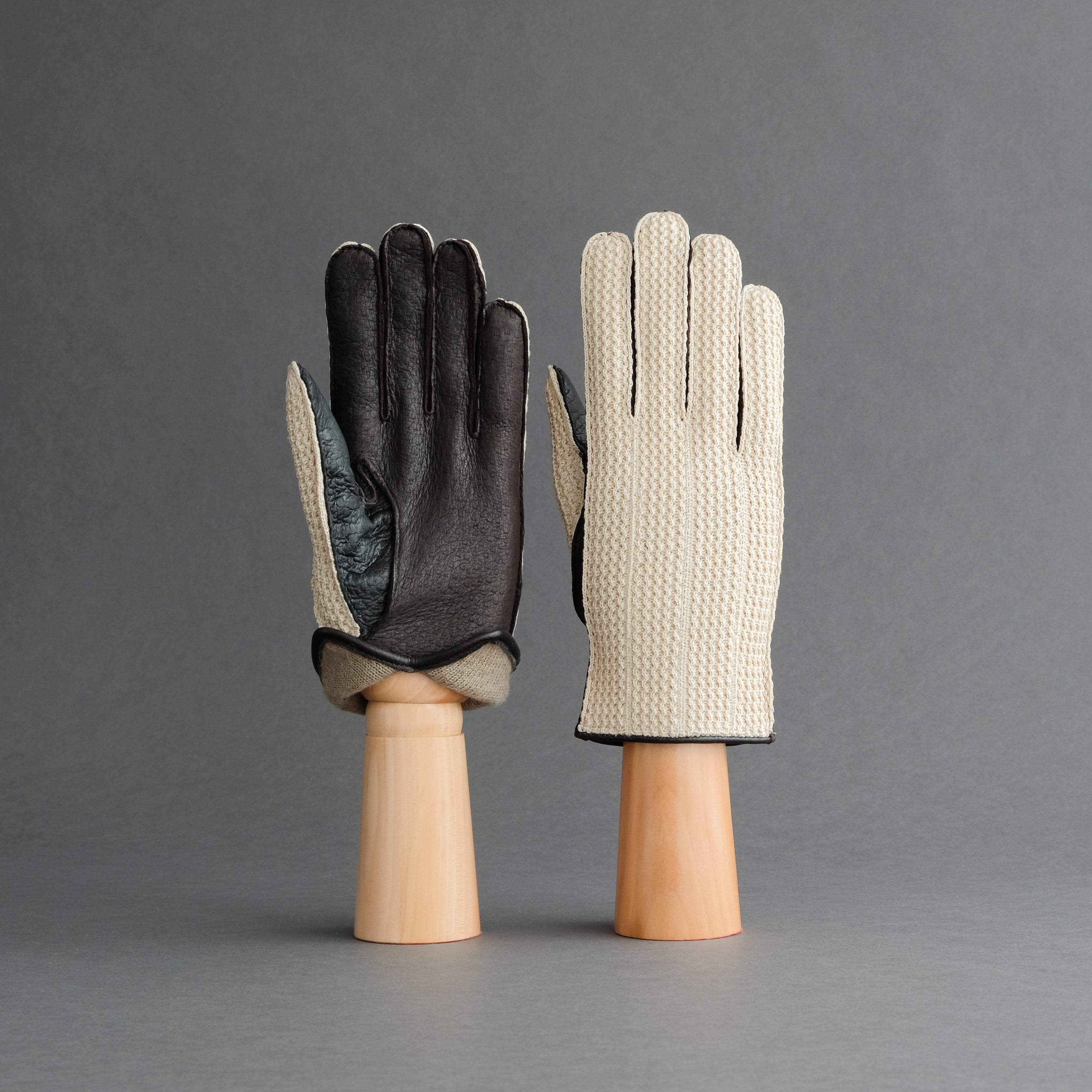 Gentlemen&#39;s Gloves from Peccary Leather and Cotton Crochet - TR Handschuhe Wien - Thomas Riemer Handmade Gloves