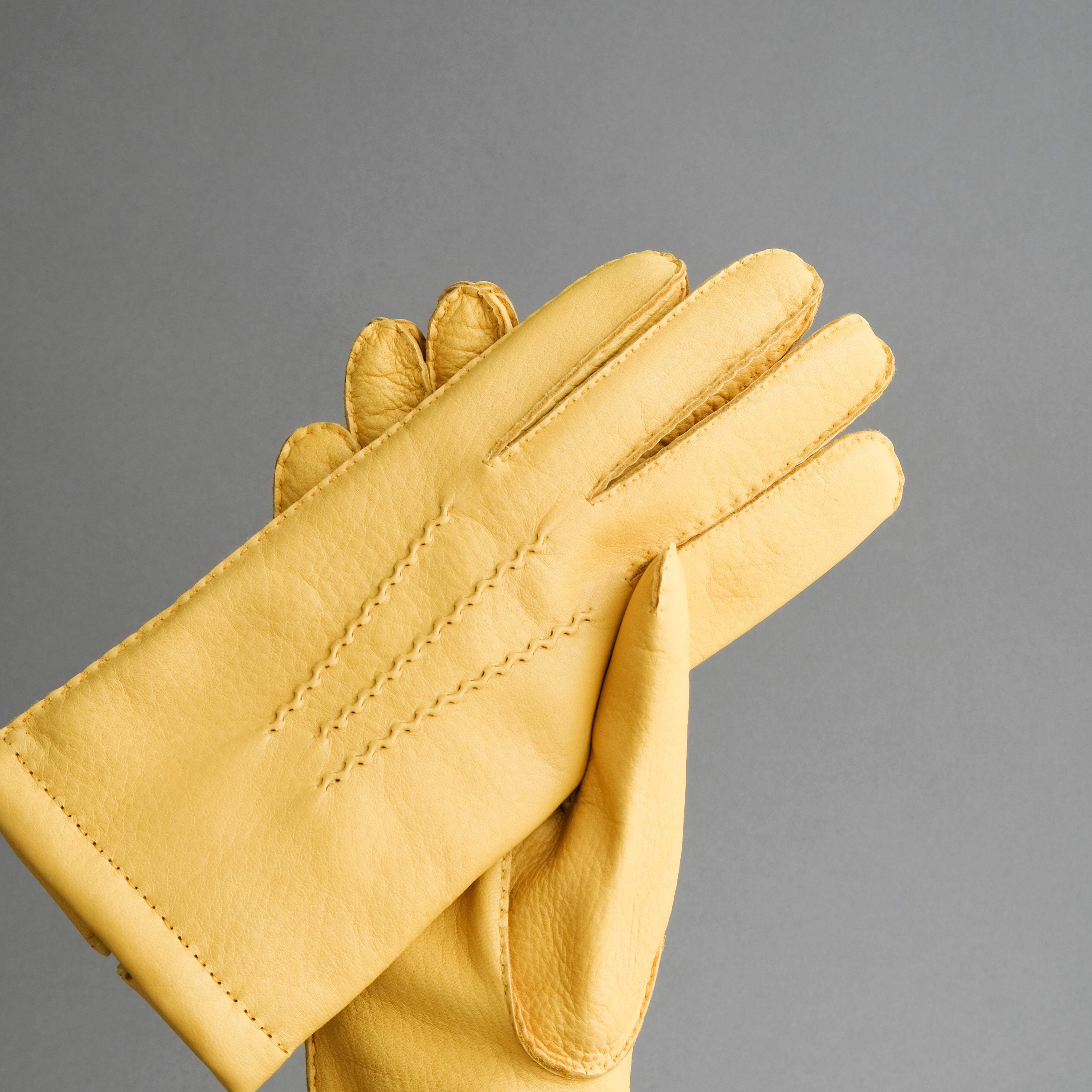 Gentlemen&#39;s Gloves from Yellow Deerskin Lined with Cashmere - TR Handschuhe Wien - Thomas Riemer Handmade Gloves