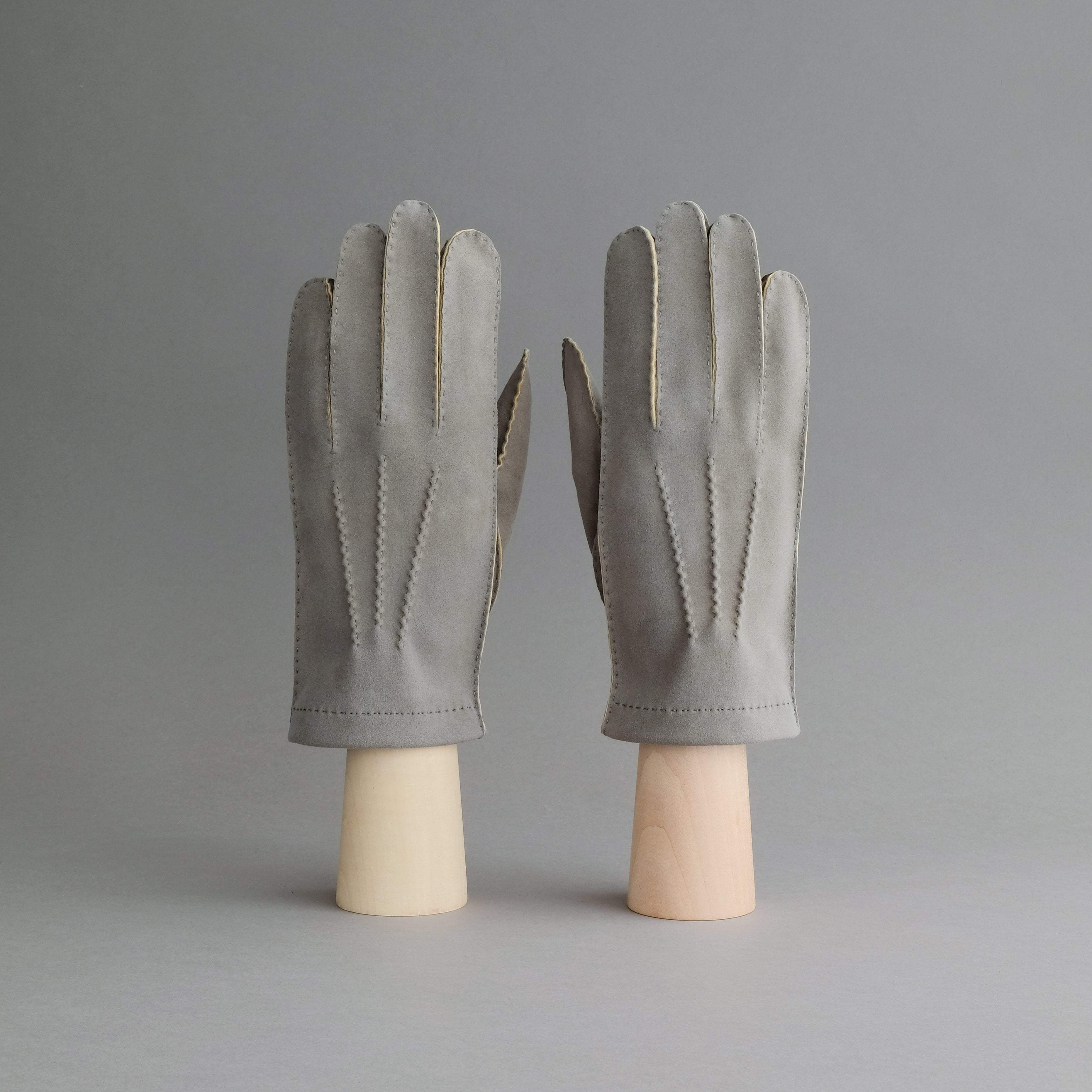 Gentlemen&#39;s Hand Sewn Unlined Gloves from Grey Doeskin - TR Handschuhe Wien - Thomas Riemer Handmade Gloves
