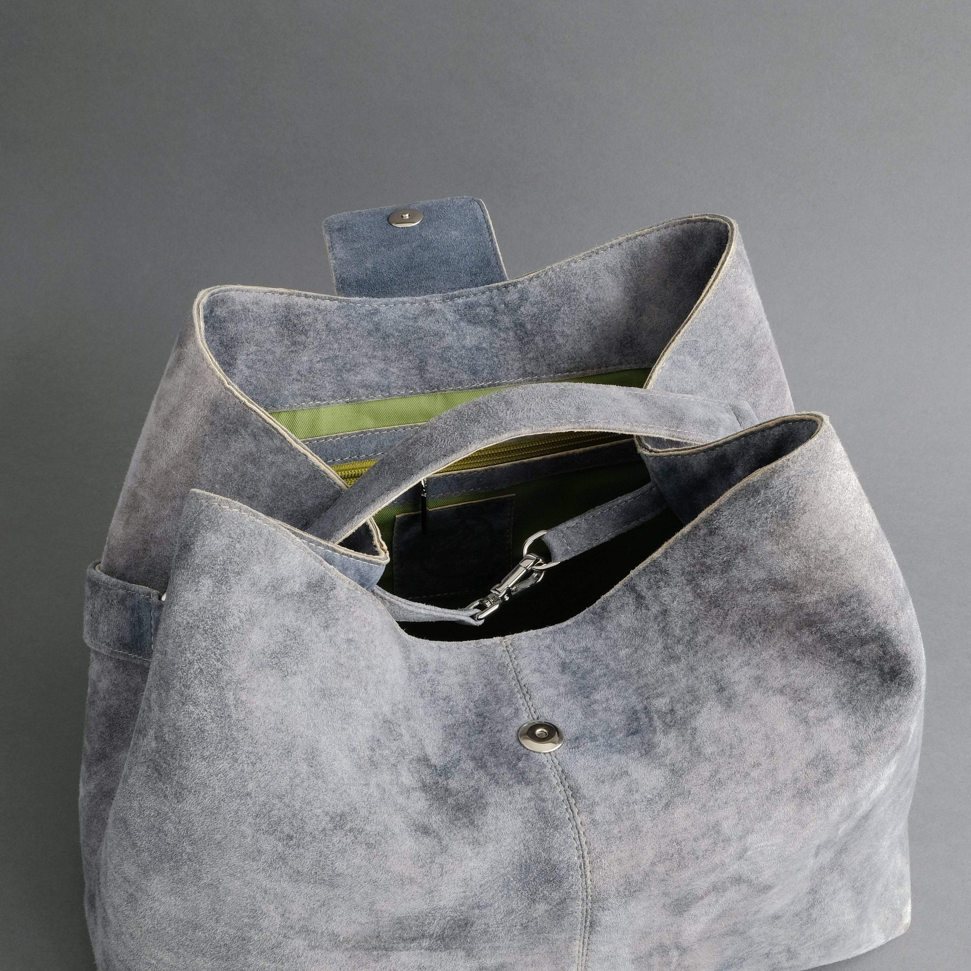 Ladies Bag From Light Grey-Blue Goatskin Suede - TR Handschuhe Wien - Thomas Riemer Handmade Gloves